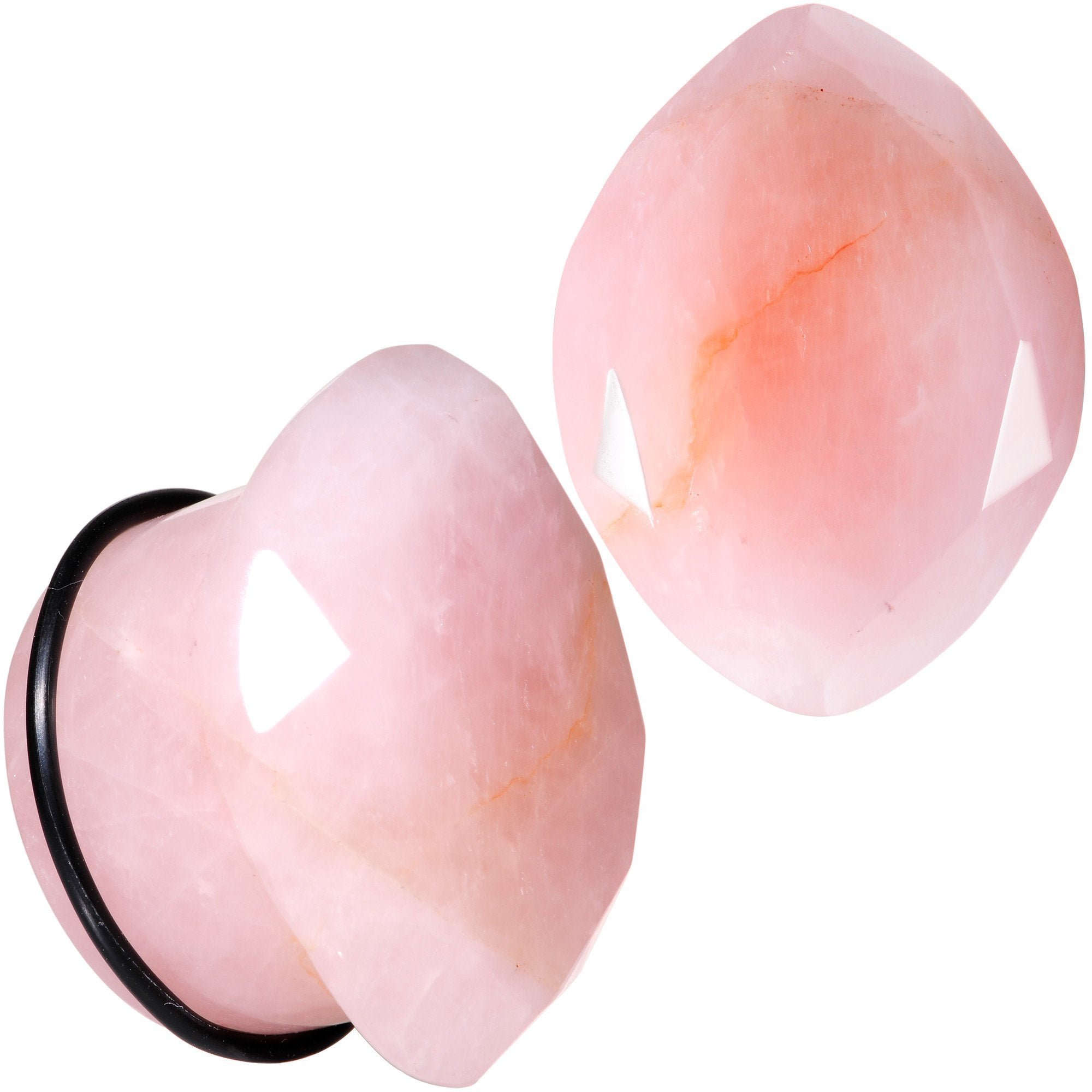 Rose Quartz Faceted Single Flare Plug Set 6mm to 25mm Sizes