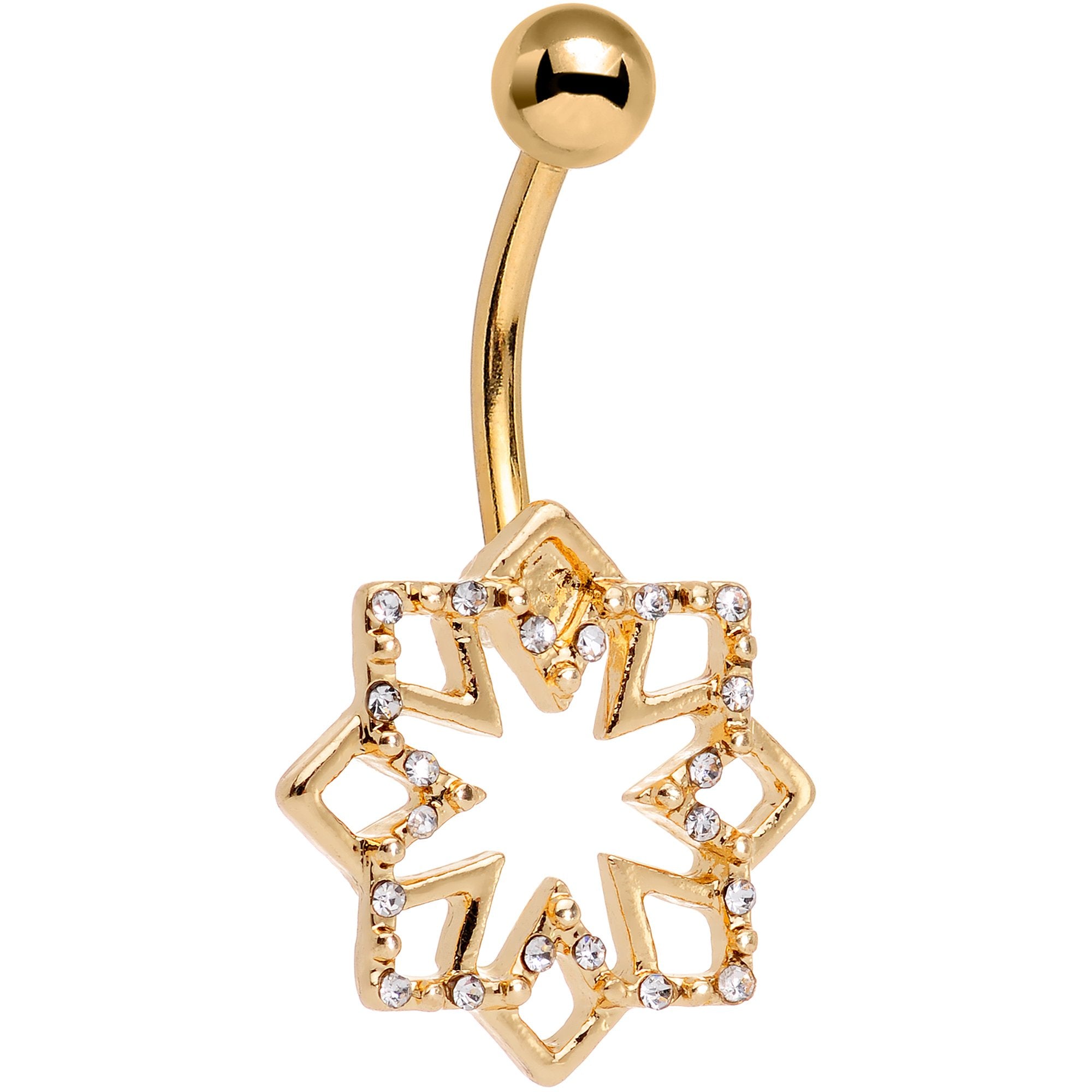 Clear Gem Gold Tone Simply Snowflake Belly Ring