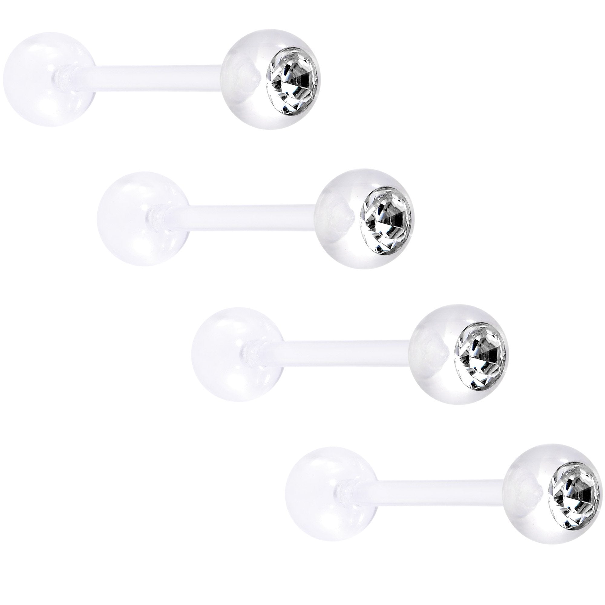 Clear Gem Clear Acrylic Barbell Tongue Ring Set of 4