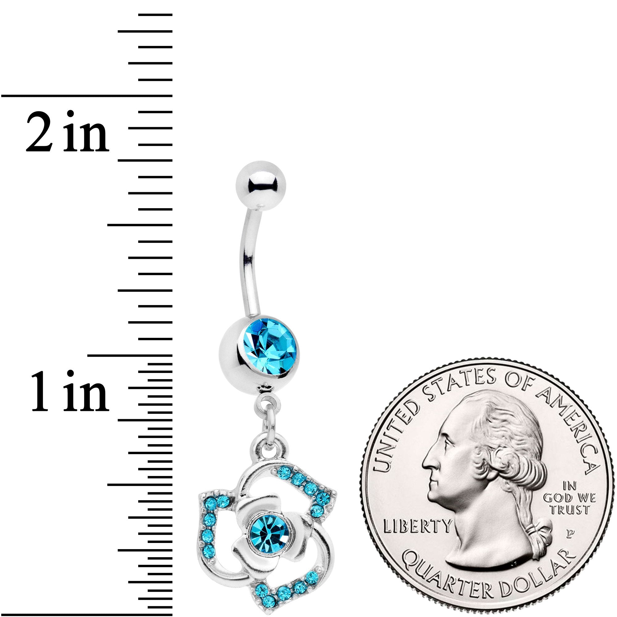 Aqua Gem Single Rose Flower Dangle Belly Ring