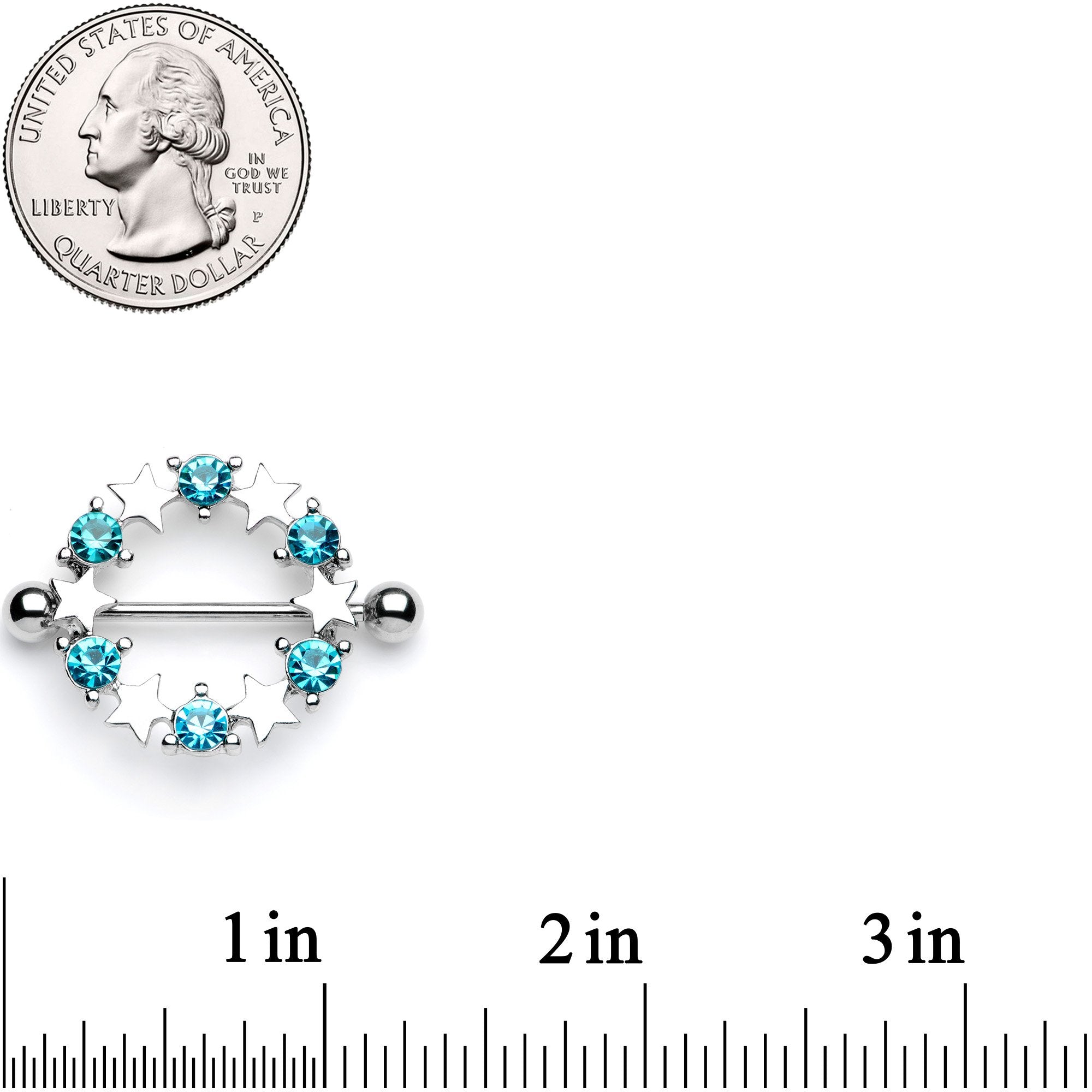 14 Gauge 7/8 Blue Gem Ring of Stars Nipple Shield Set