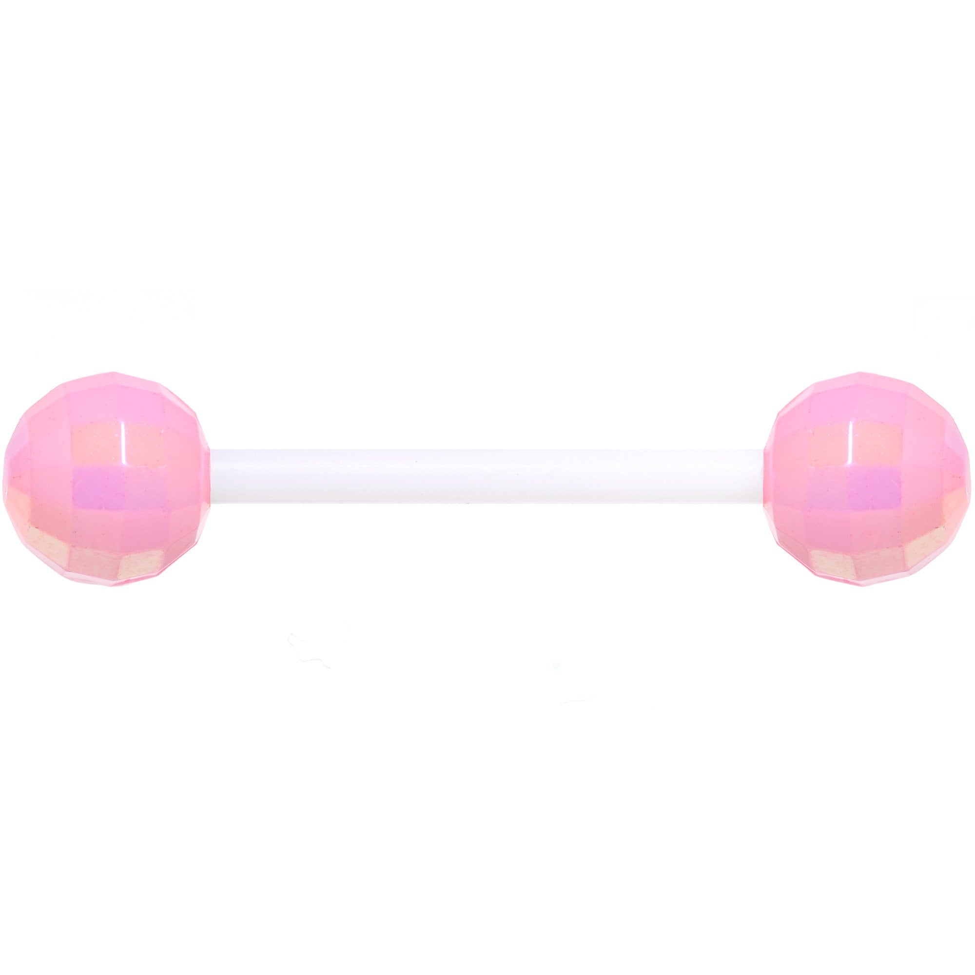 Flexible Acrylic Iridescent Pink Disco Ball Barbell Tongue Ring