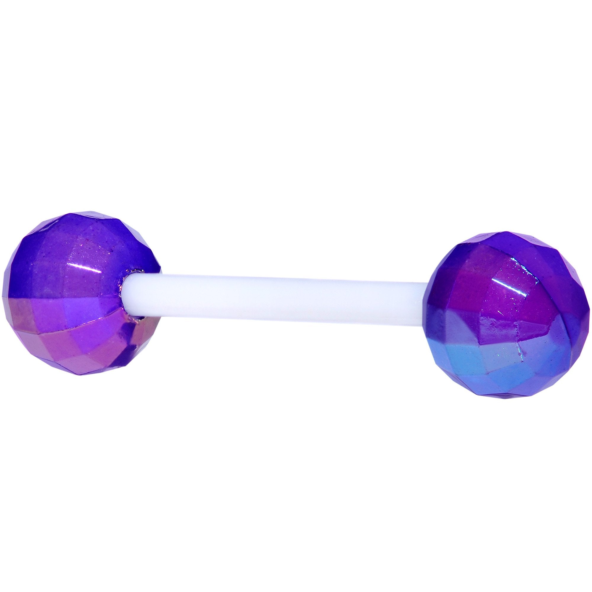 Flexible Acrylic Iridescent Purple Disco Ball Barbell Tongue Ring