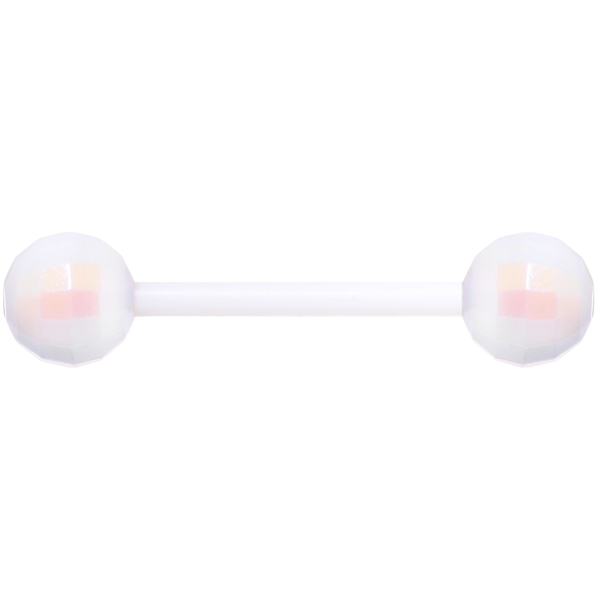 Flexible Acrylic Iridescent White Disco Ball Barbell Tongue Ring