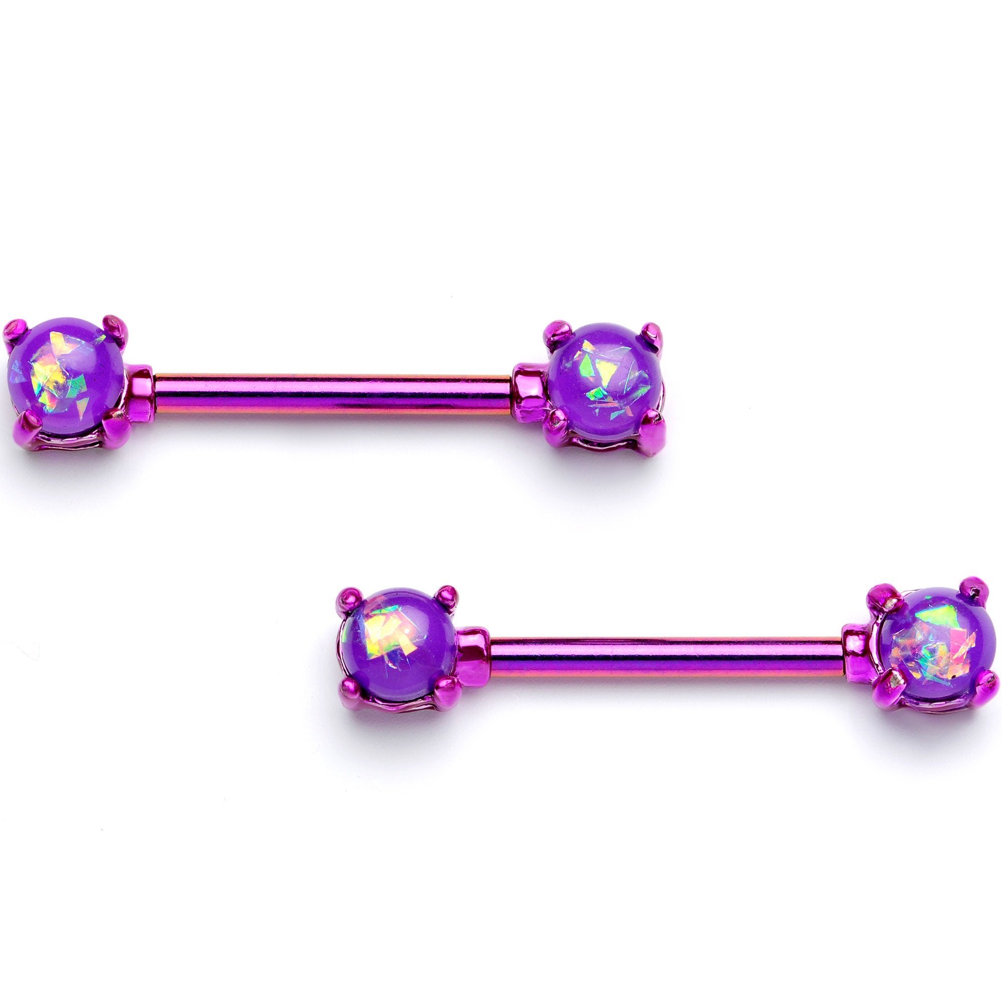 14 Gauge 9/16 Purple Faux Opal Purple Barbell Nipple Ring Set