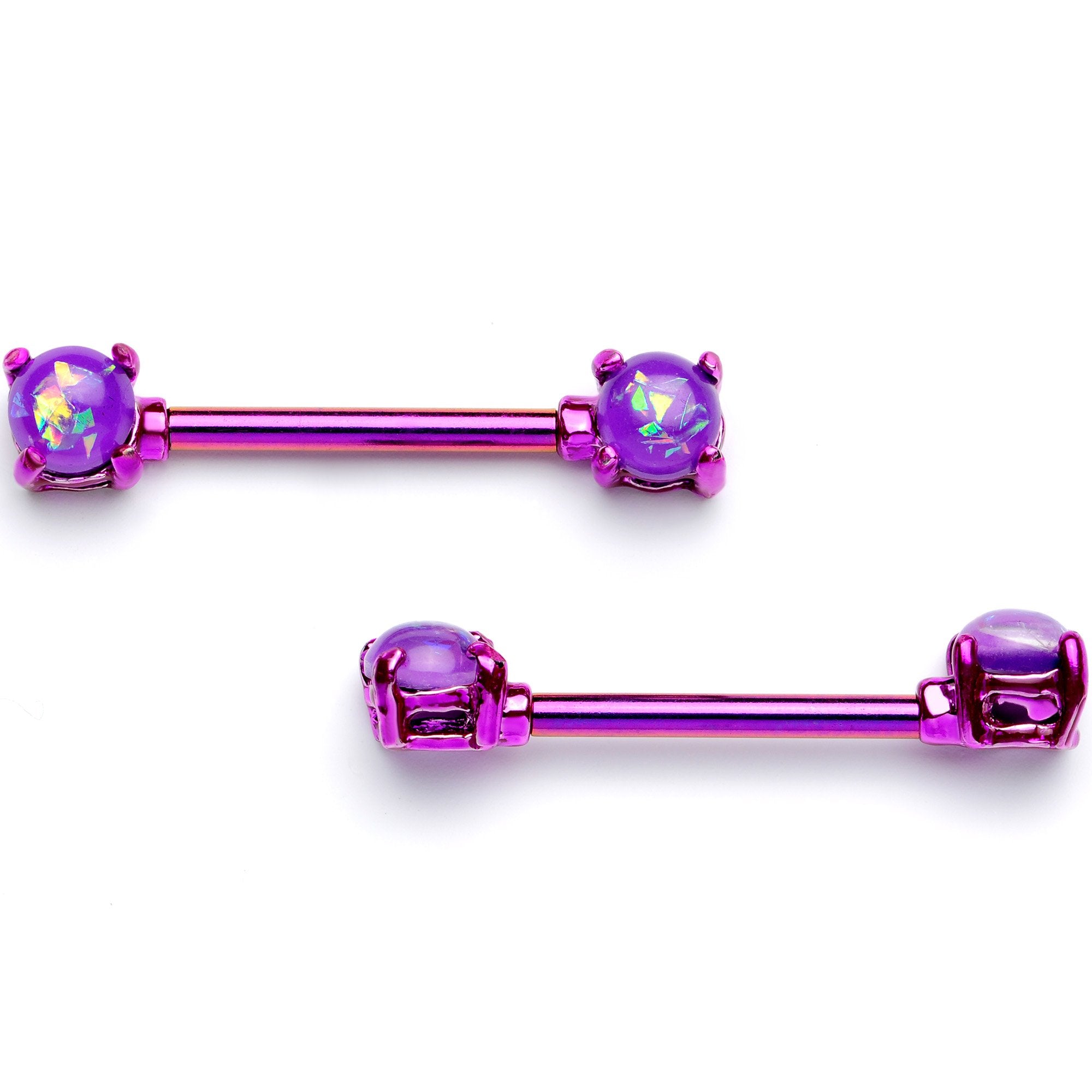 14 Gauge 9/16 Purple Faux Opal Purple Barbell Nipple Ring Set