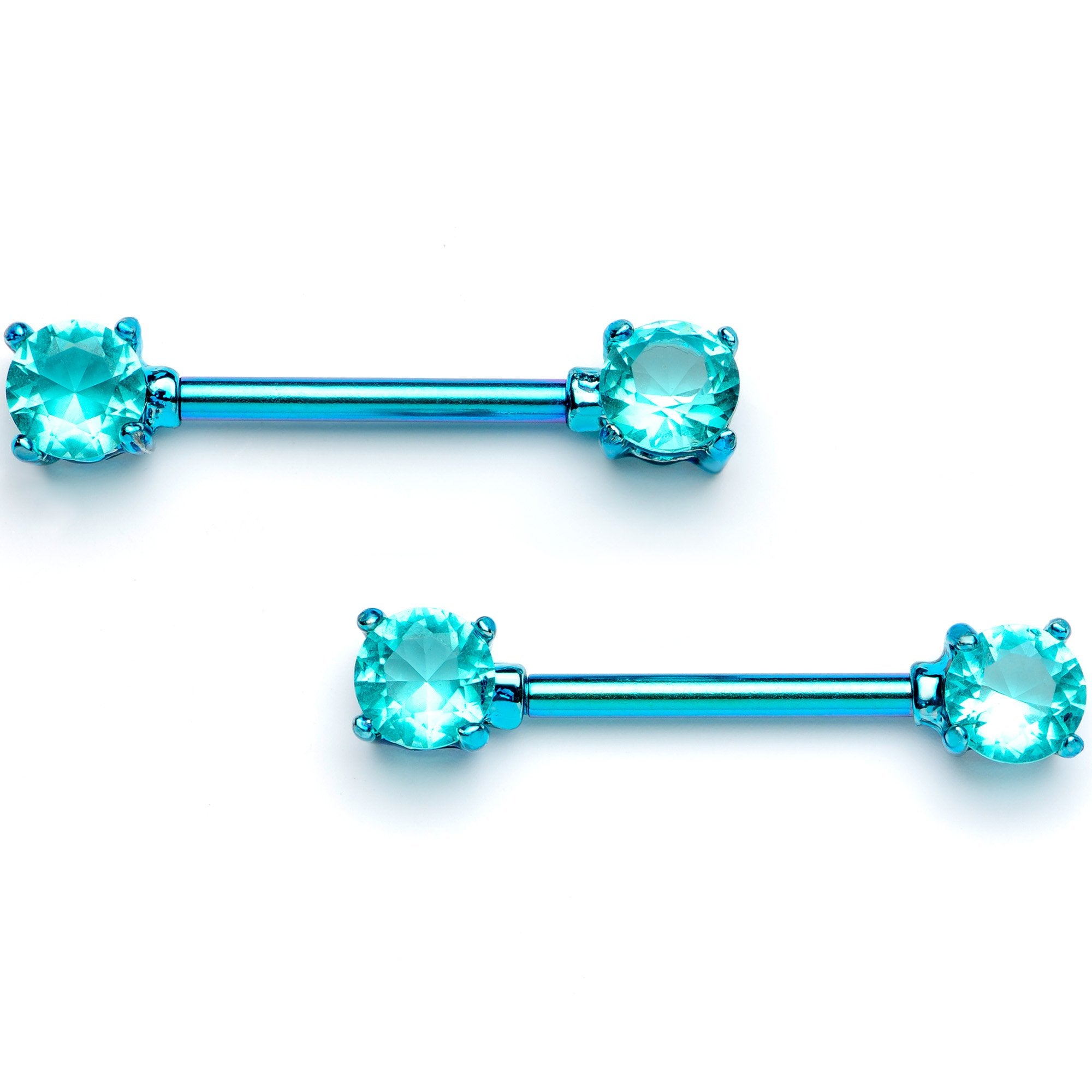 14 Gauge 9/16 Teal Gem Blue Anodized Barbell Nipple Ring Set