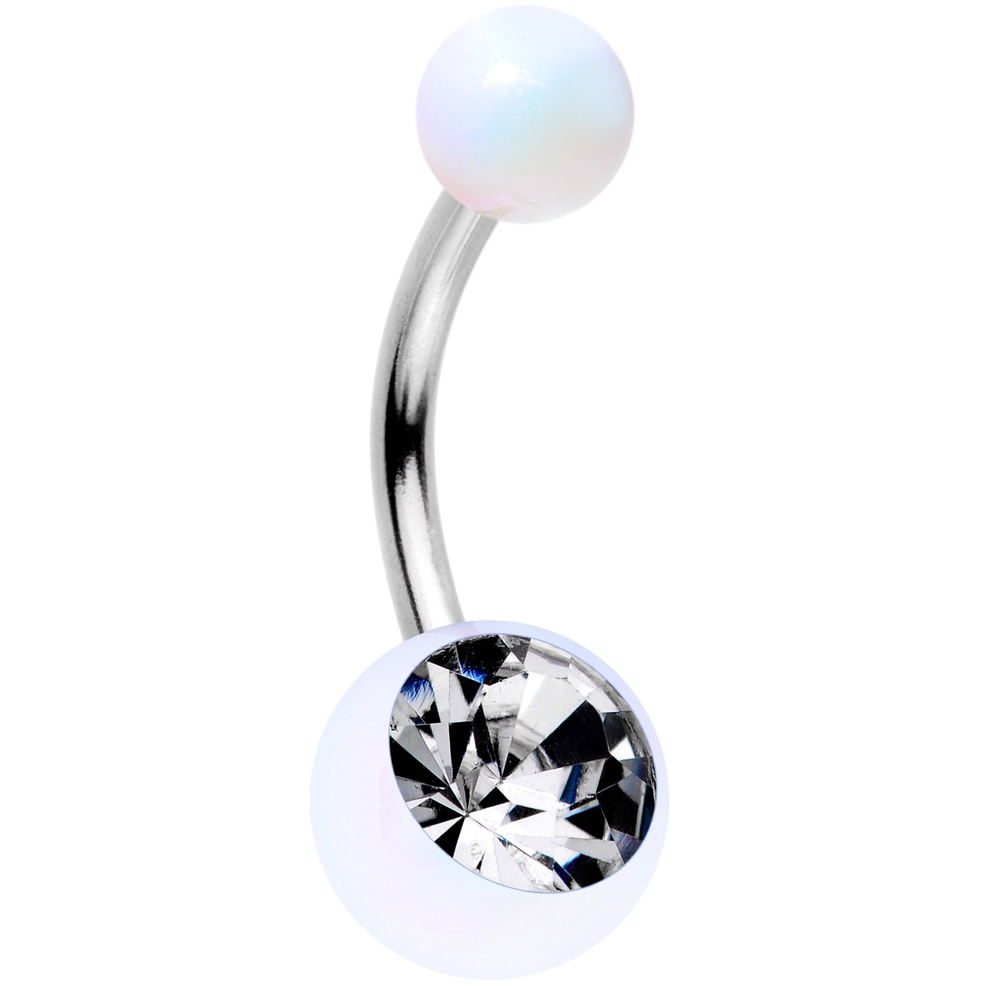 Clear Gem White Pearlescent Acrylic Celestial Rainbow Belly Ring