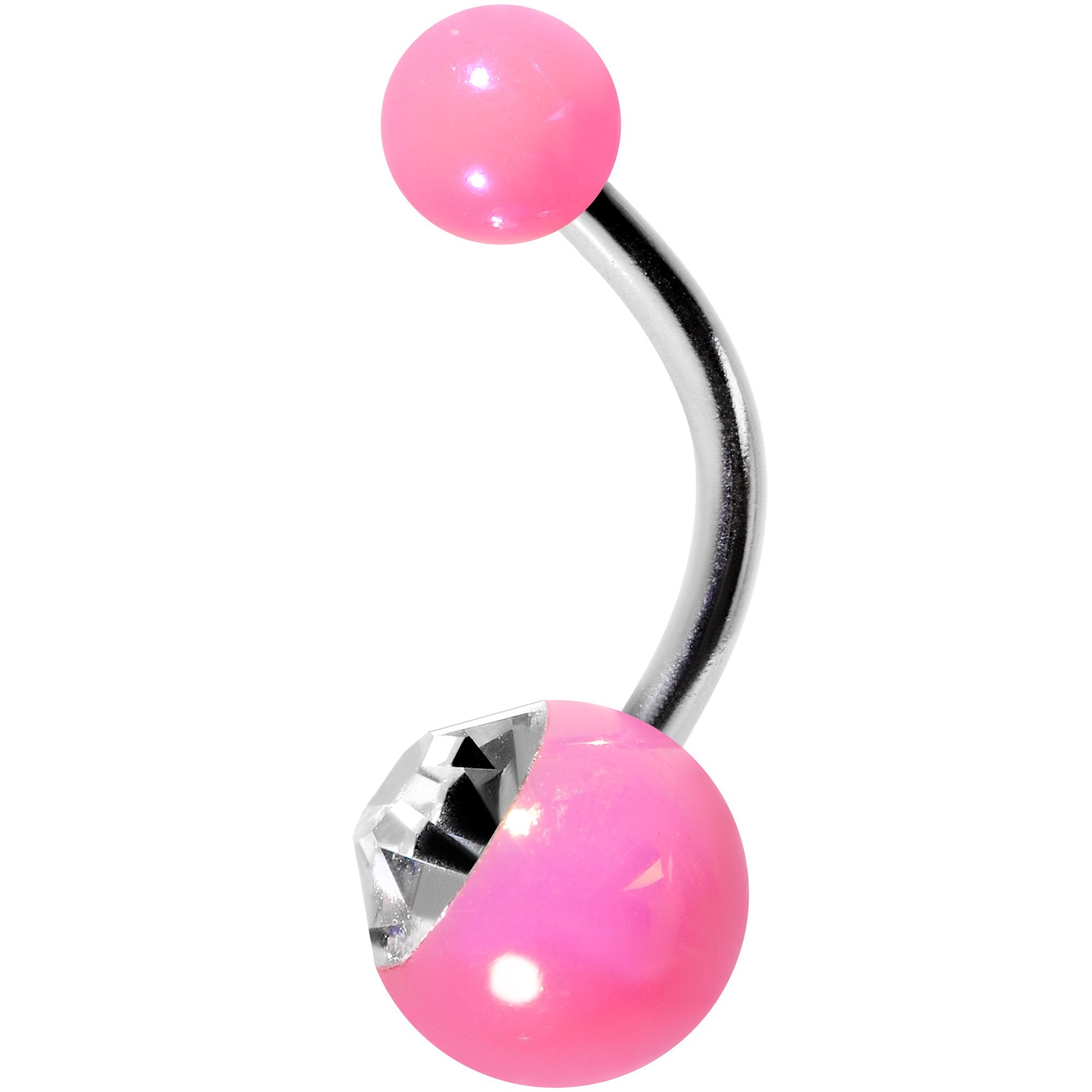 Clear Gem Hot Pink Pearlescent Acrylic Belly Ring