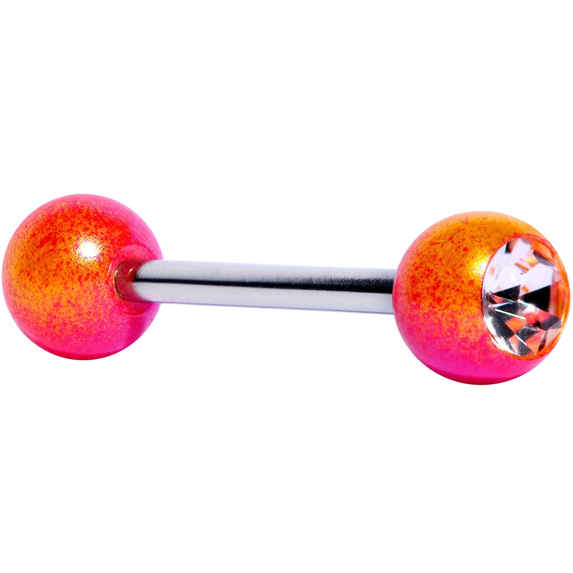 Clear Gem Pink Orange Pearlescent Barbell Tongue Ring