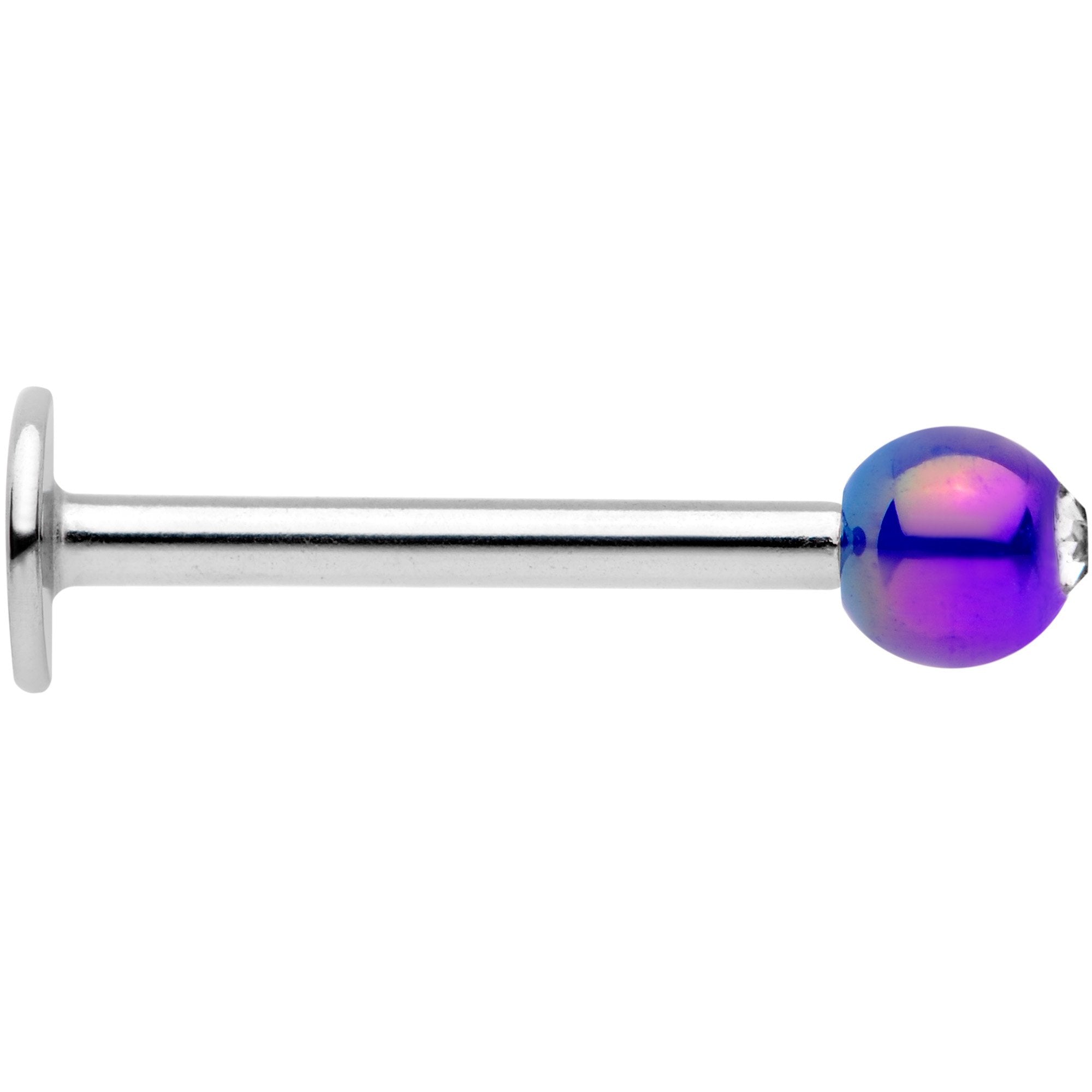 16 Gauge 3/8 Clear Gem Blue Pearlescent Labret Monroe Tragus