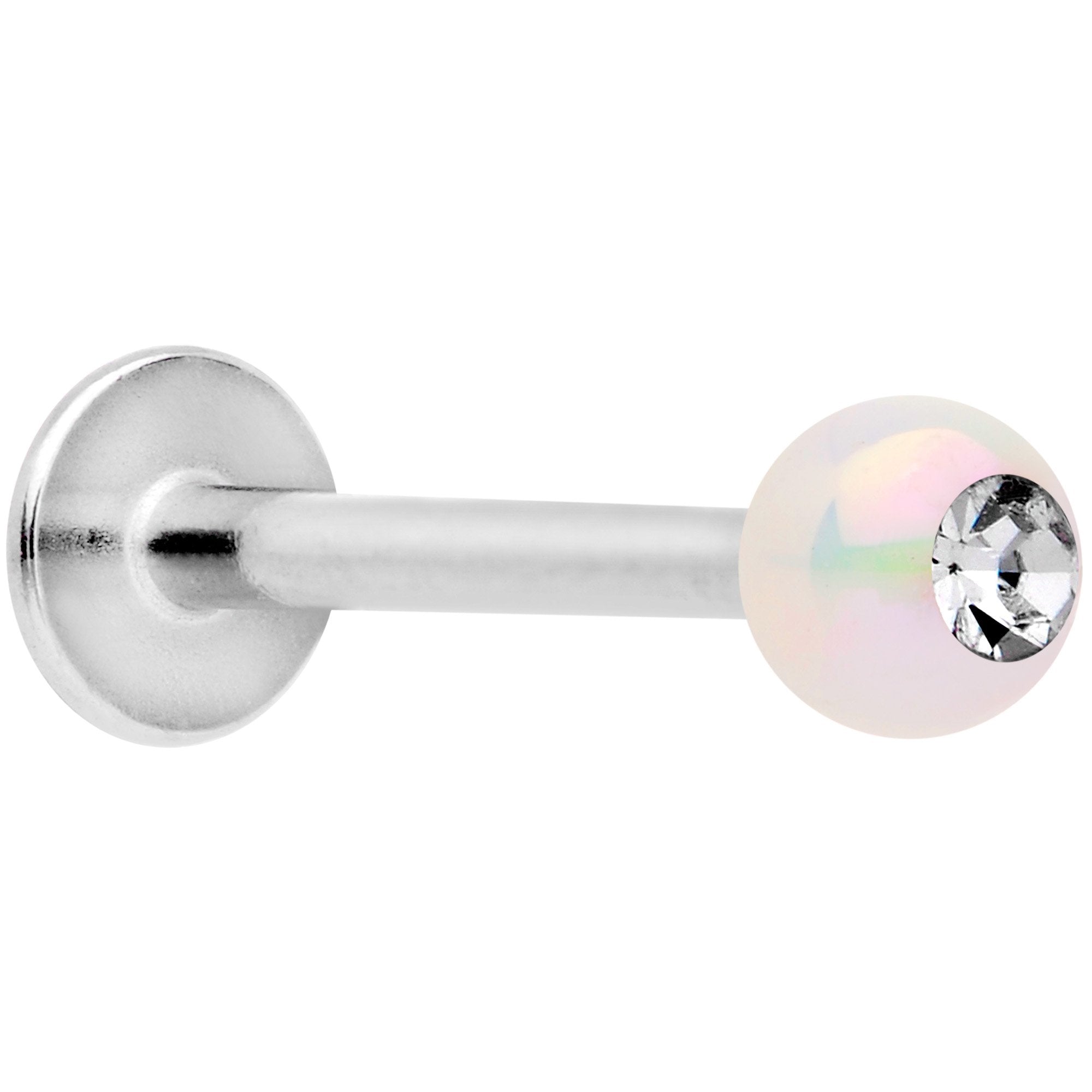 16 Gauge 3/8 Clear Gem White Pearlescent Labret Monroe Tragus