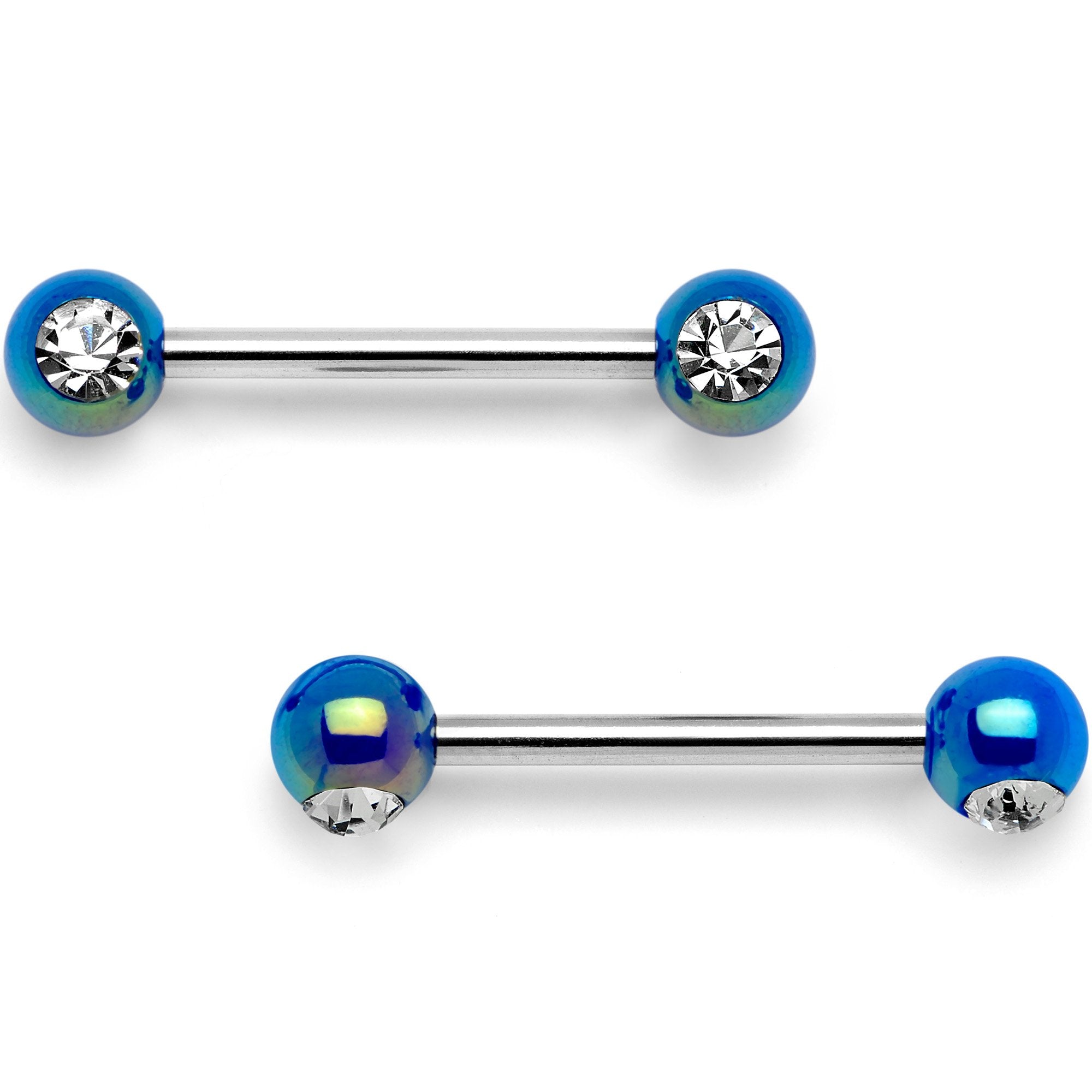 9/16 Clear Gem Blue Pearlescent Acrylic Barbell Nipple Ring Set