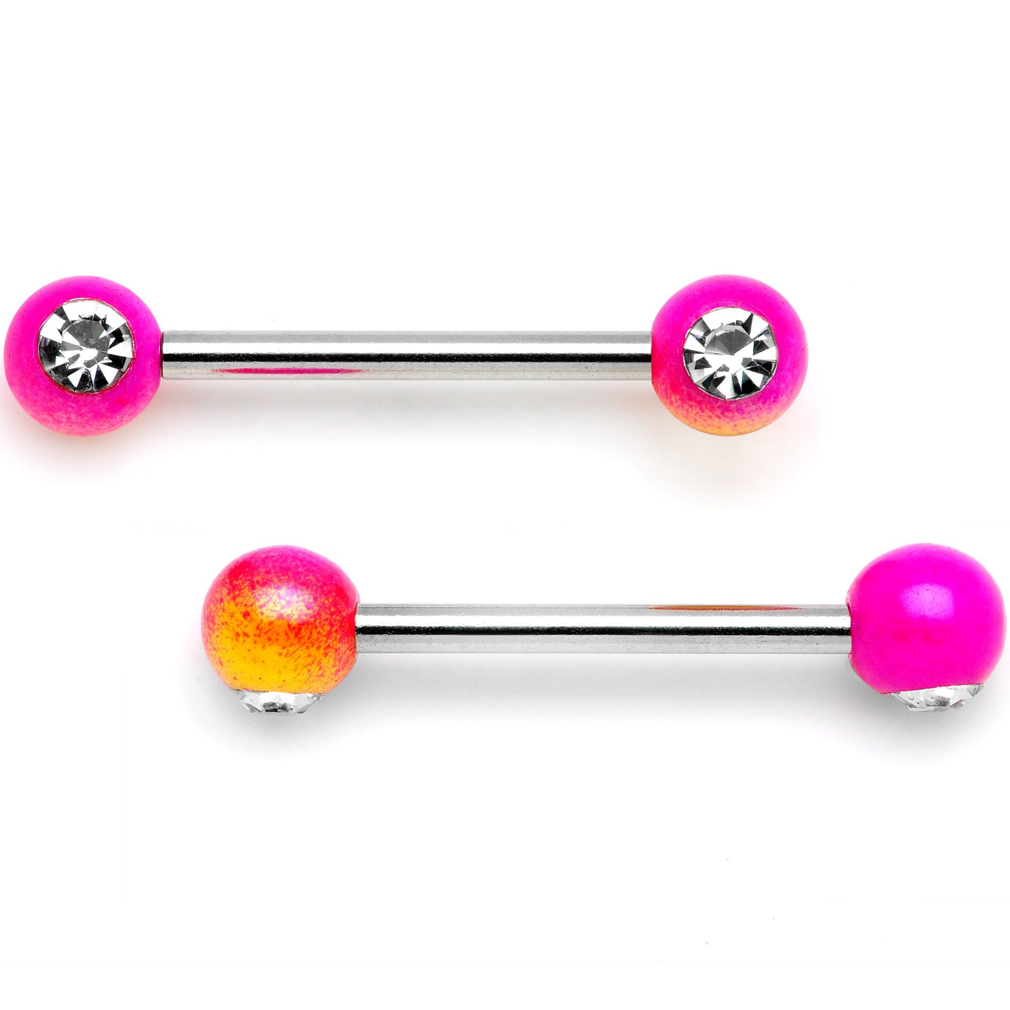 9/16 Clear Gem Pink Pearlescent Acrylic Barbell Nipple Ring Set