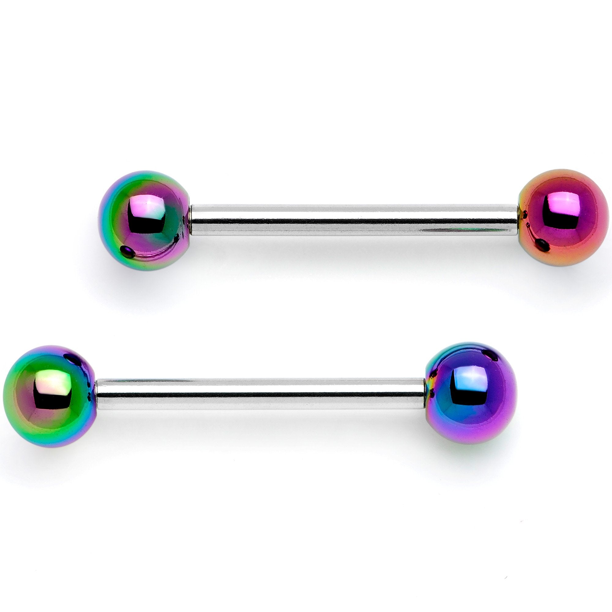 14 Gauge 9/16 Rainbow Pearlescent Acrylic Barbell Nipple Ring Set