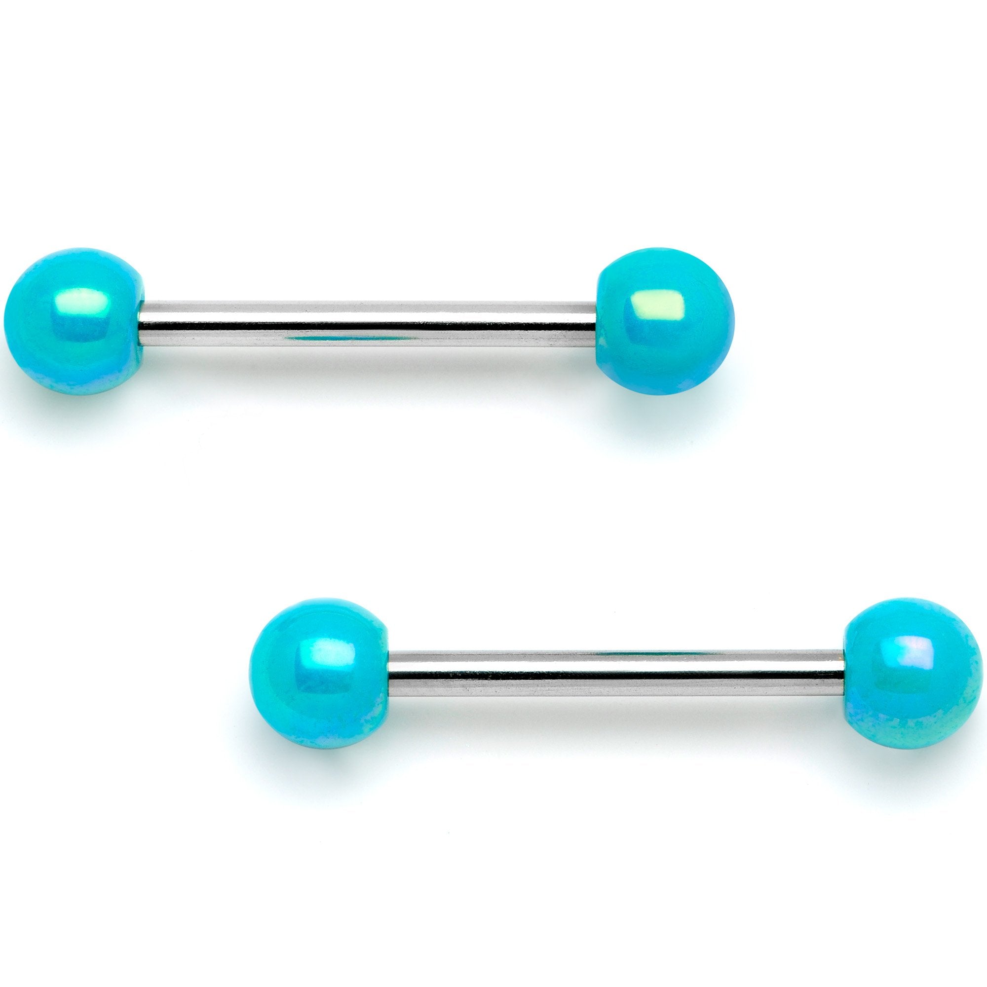 14 Gauge 9/16 Teal Pearlescent Acrylic Barbell Nipple Ring Set