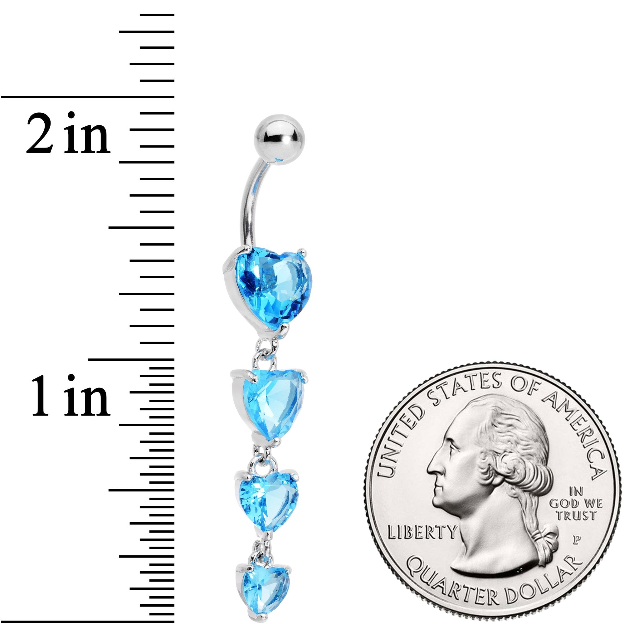 Blue CZ Gem Waterfall of Hearts Dangle Belly Ring