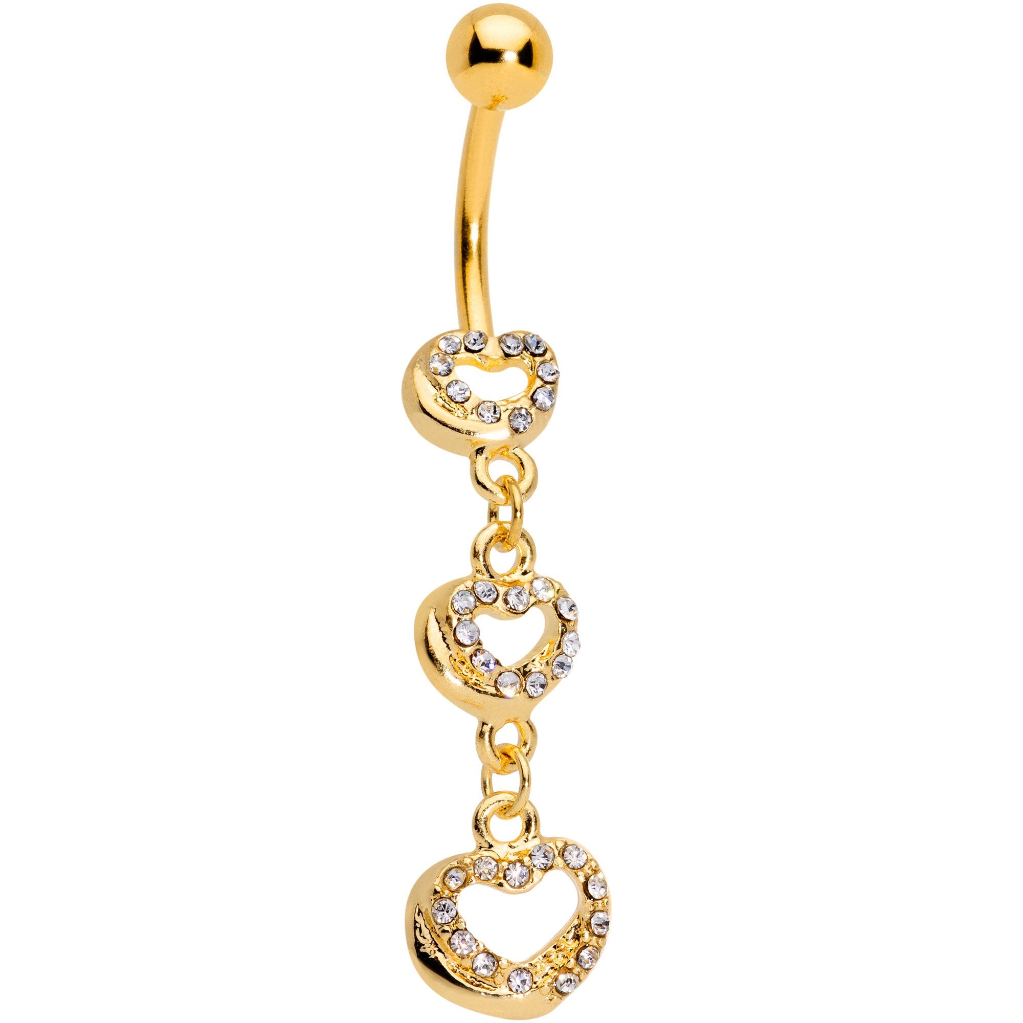 Clear Gem Gold Tone Triple Hearts in Motion Dangle Belly Ring