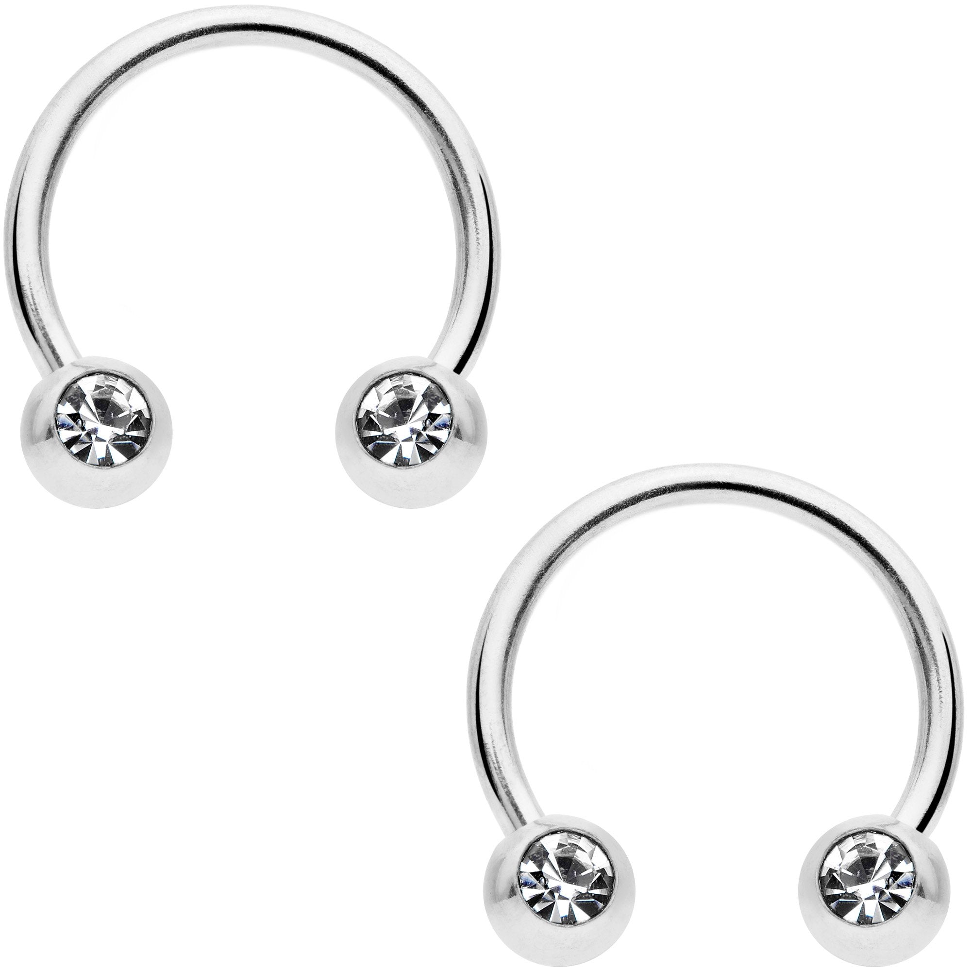 16 Gauge 3/8 Clear Gem Variety Horseshoe Nipple Ring Set of 6