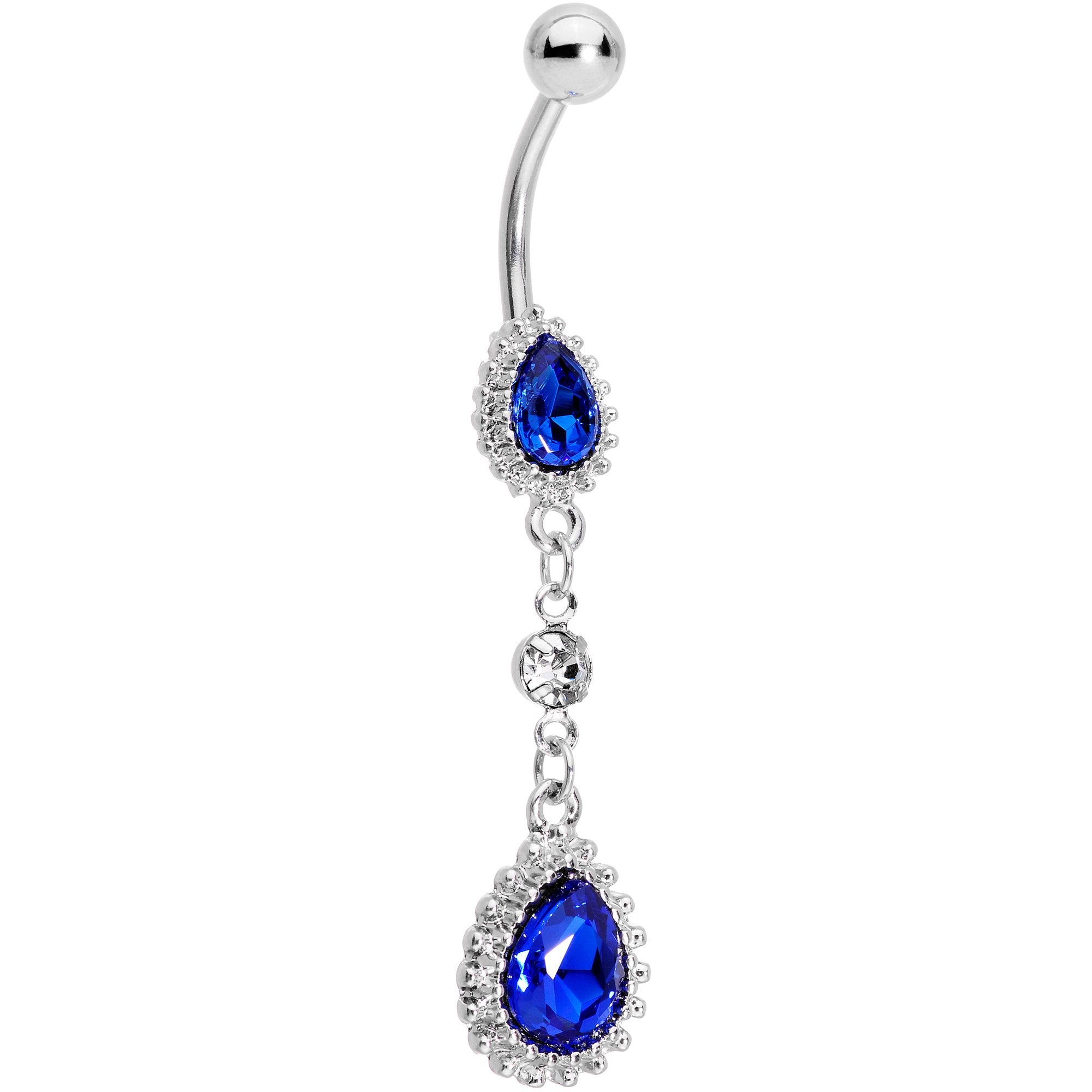 Clear Blue Gem Falling Raindrops Dangle Belly Ring