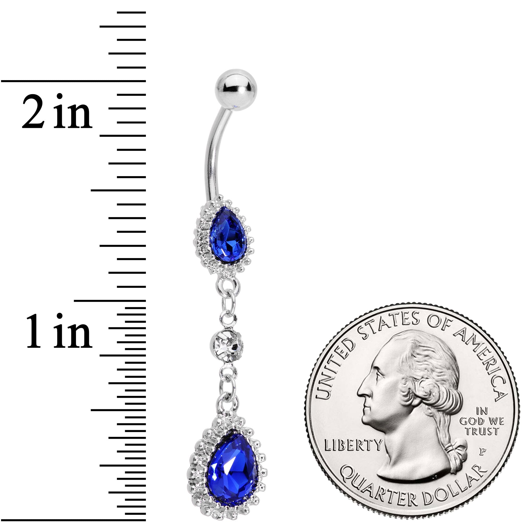 Clear Blue Gem Falling Raindrops Dangle Belly Ring