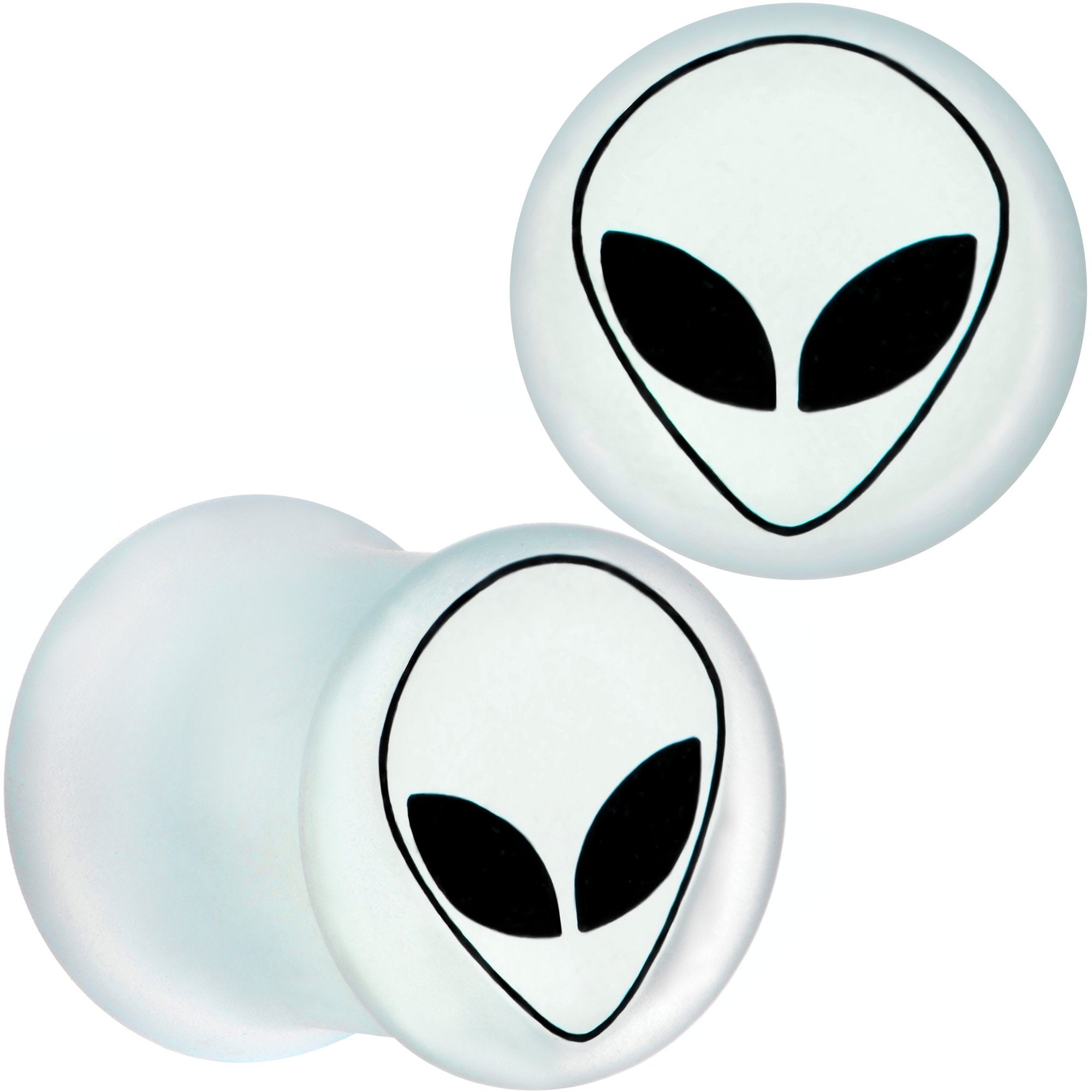 White Matte Glass Alien Head Double Flare Plug Set 6mm to 30mm