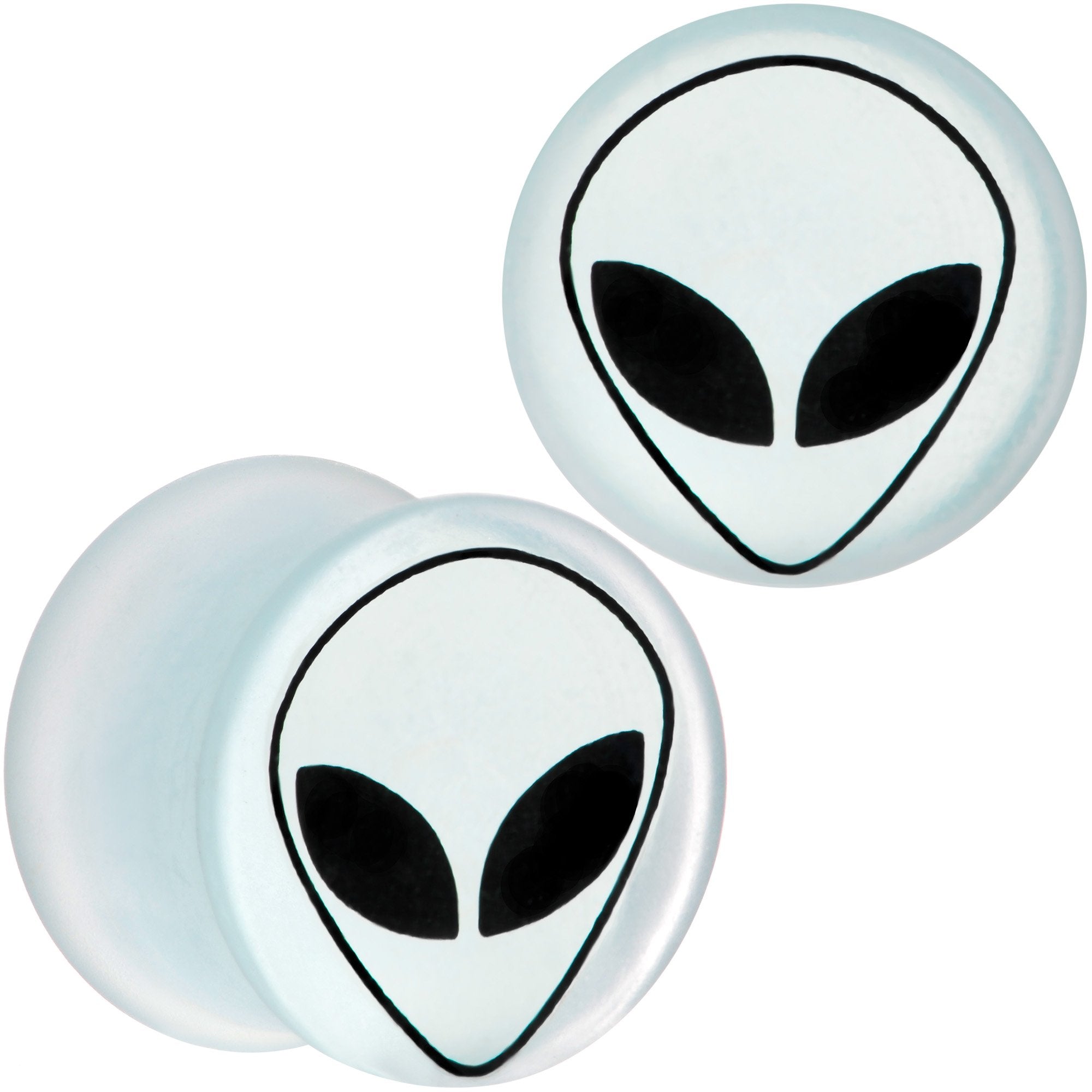 White Matte Glass Alien Head Double Flare Plug Set 6mm to 30mm