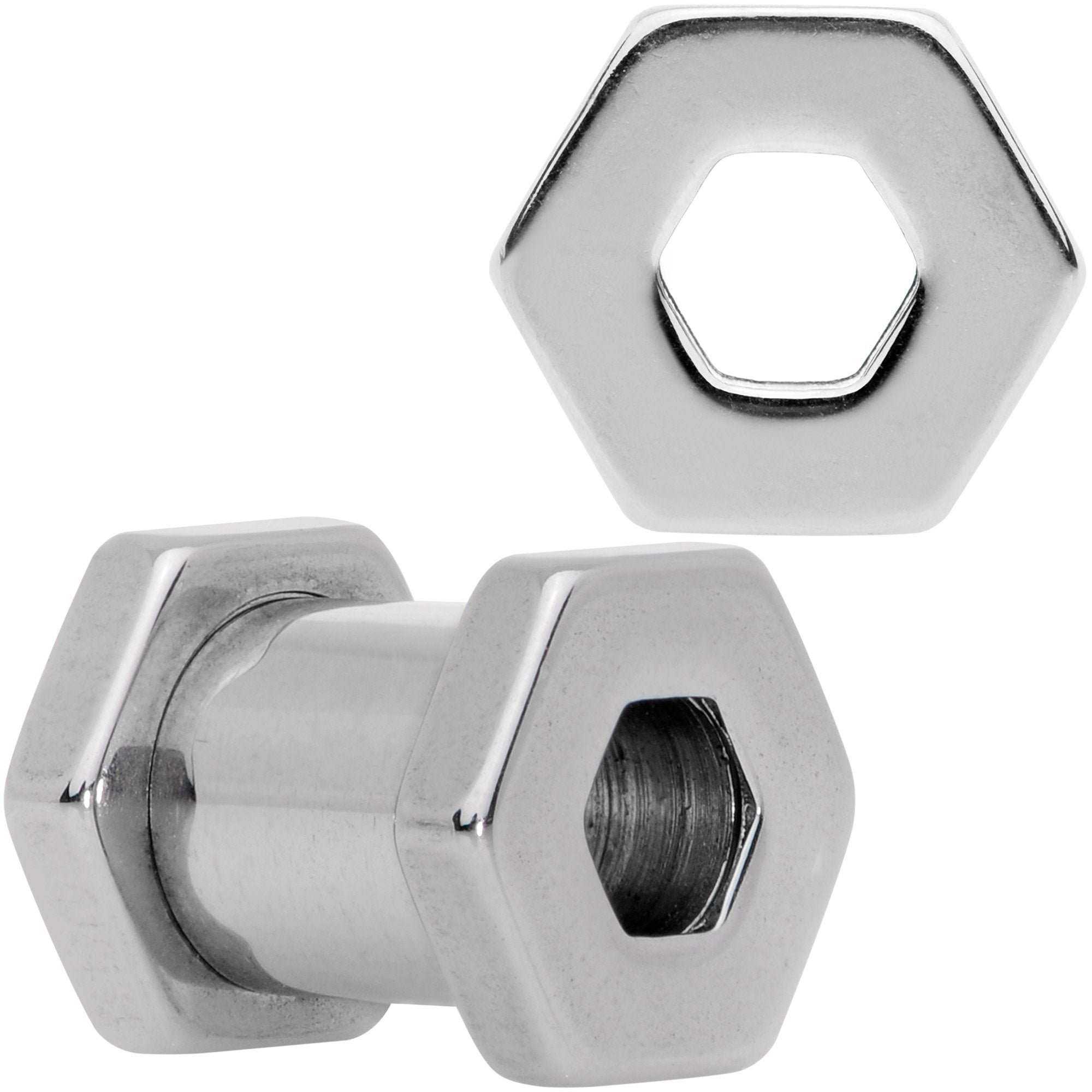 2 Gauge Geometric Hexagon Screw Fit Tunnel Plug Set