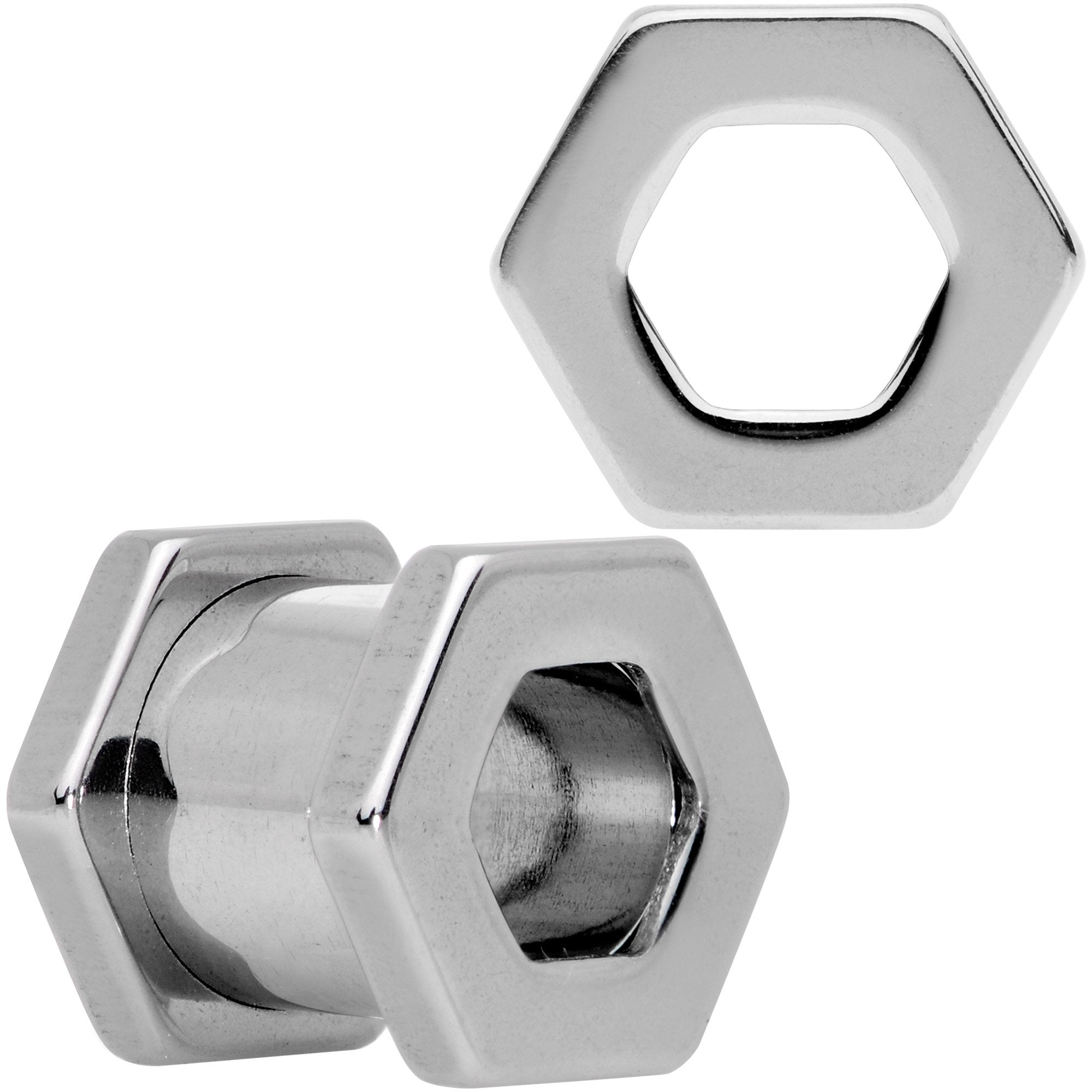 0 Gauge Geometric Hexagon Screw Fit Tunnel Plug Set