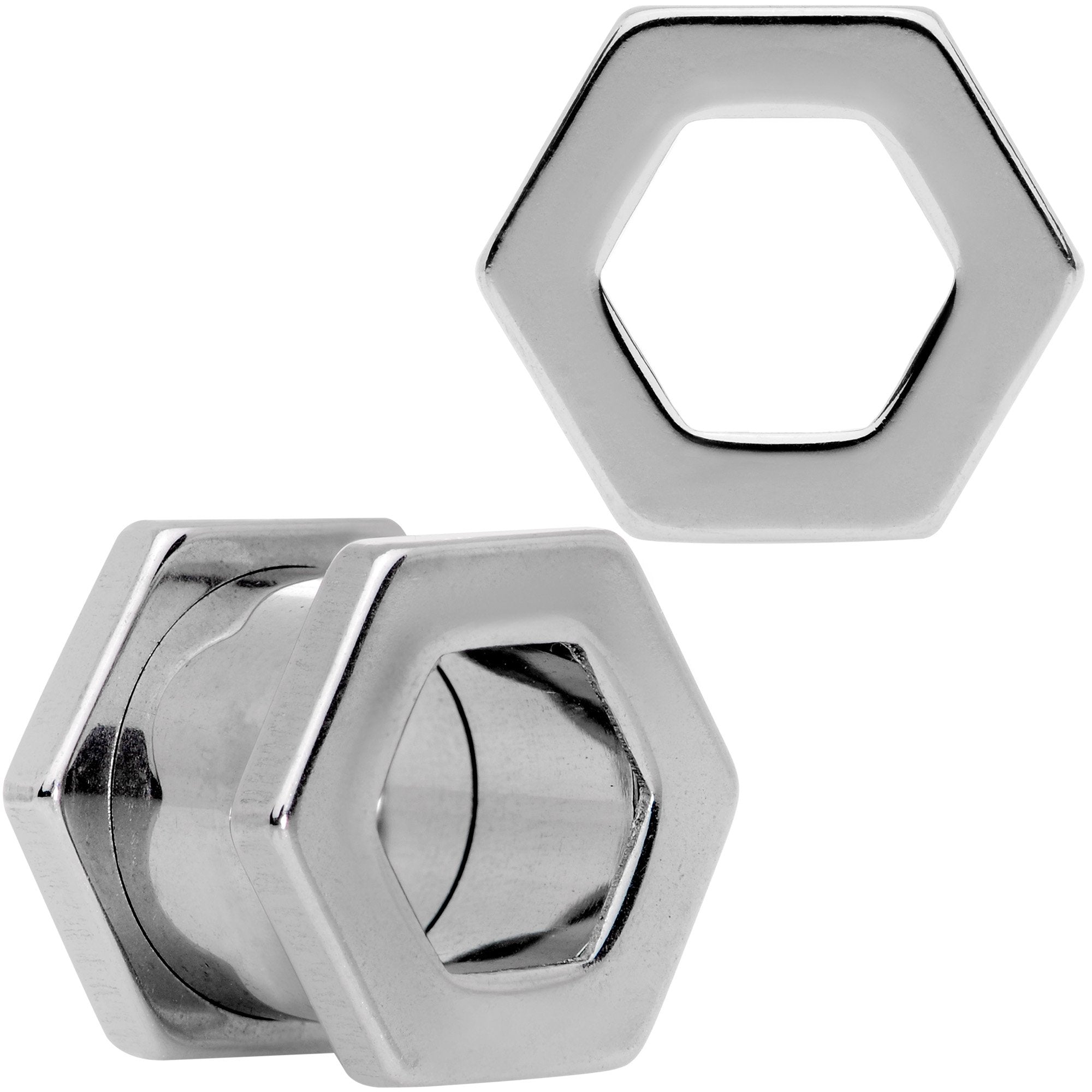 00 Gauge Geometric Hexagon Screw Fit Tunnel Plug Set