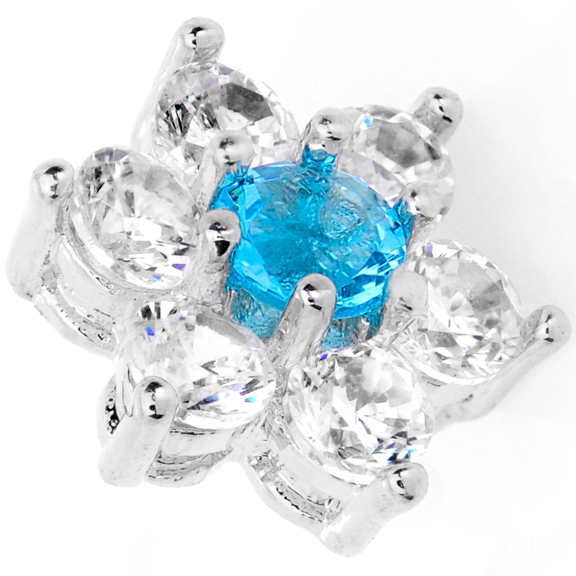 14 Gauge Clear Aqua Cubic Zirconia Gem Flower Dermal Anchor Top