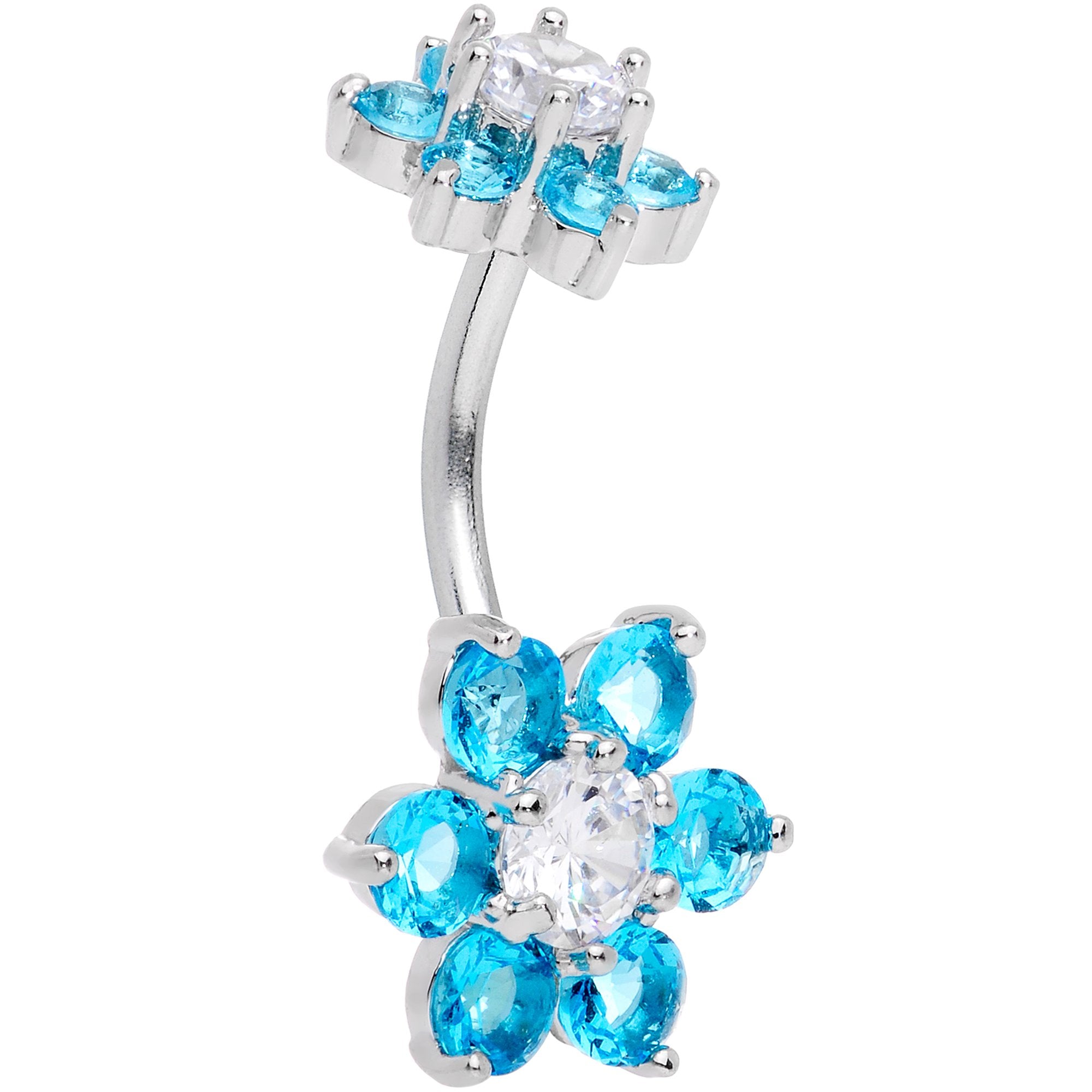 Aqua Clear CZ Gem Double Flower Delight Double Mount Belly Ring