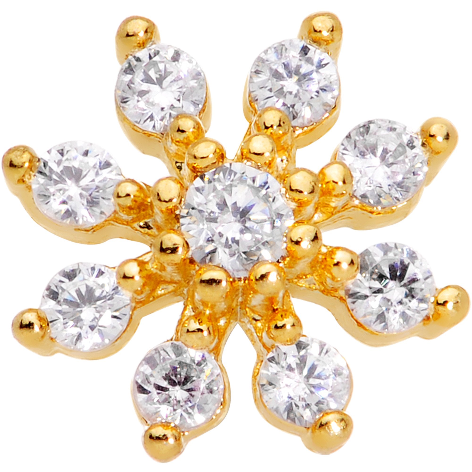 20 Gauge 1/4 Clear CZ Gem Gold Tone Flower L Shaped Nose Ring