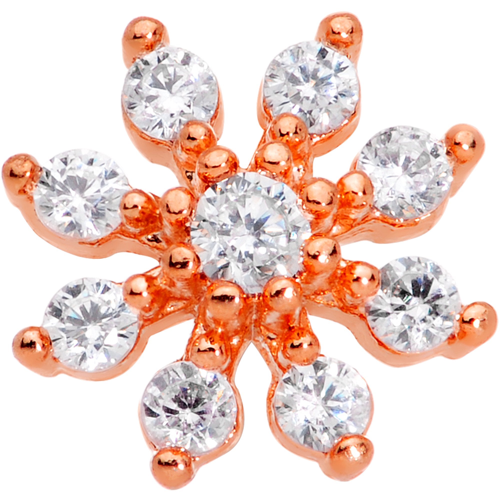 20 Gauge 1/4 Clear CZ Gem Rose Gold Tone Flower L Shaped Nose Ring