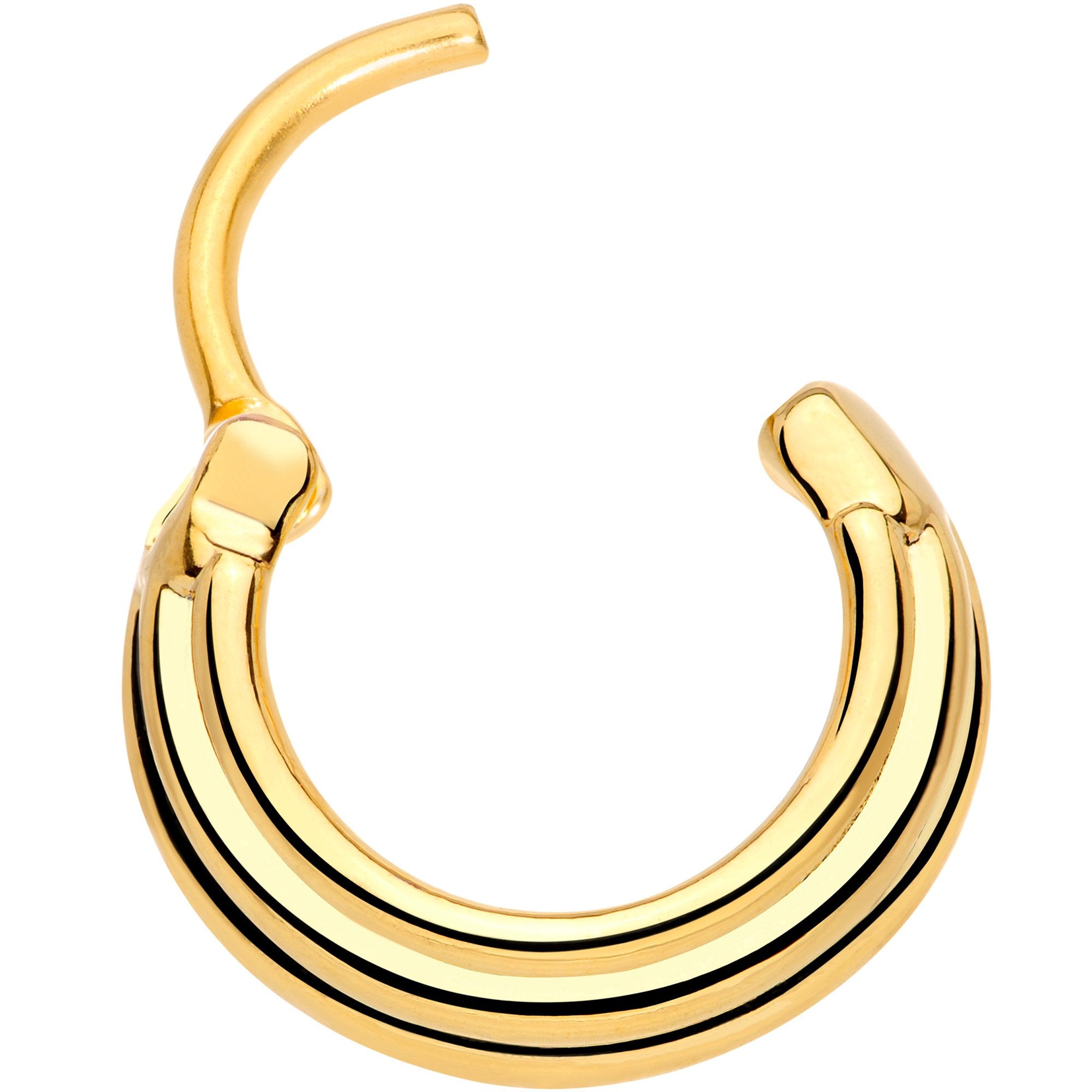 16 Gauge 3/8 Gold Tone Delicate Grooves Hinged Septum Ring