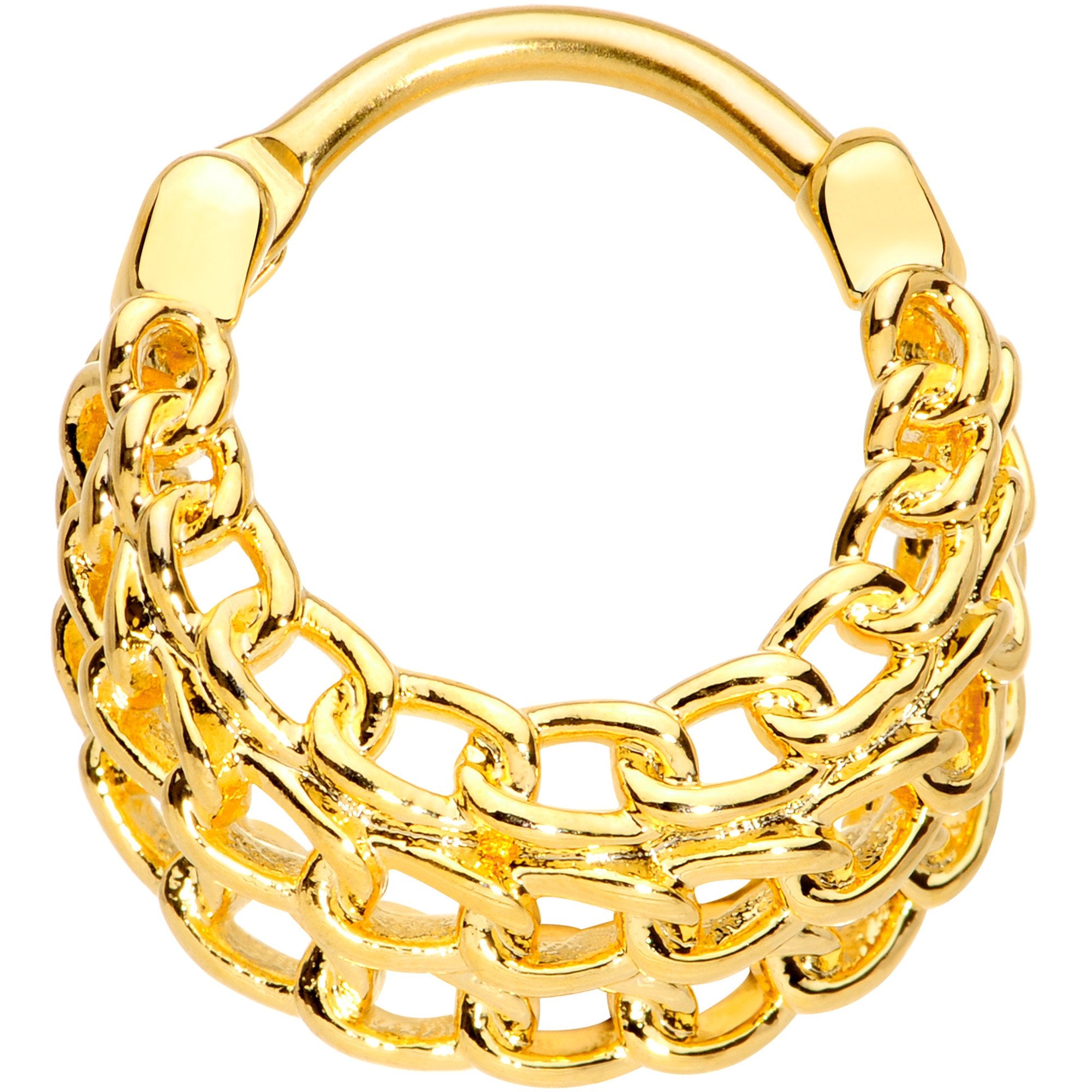 16 Gauge 3/8 Gold Tone Triple Chain Hinged Septum Ring