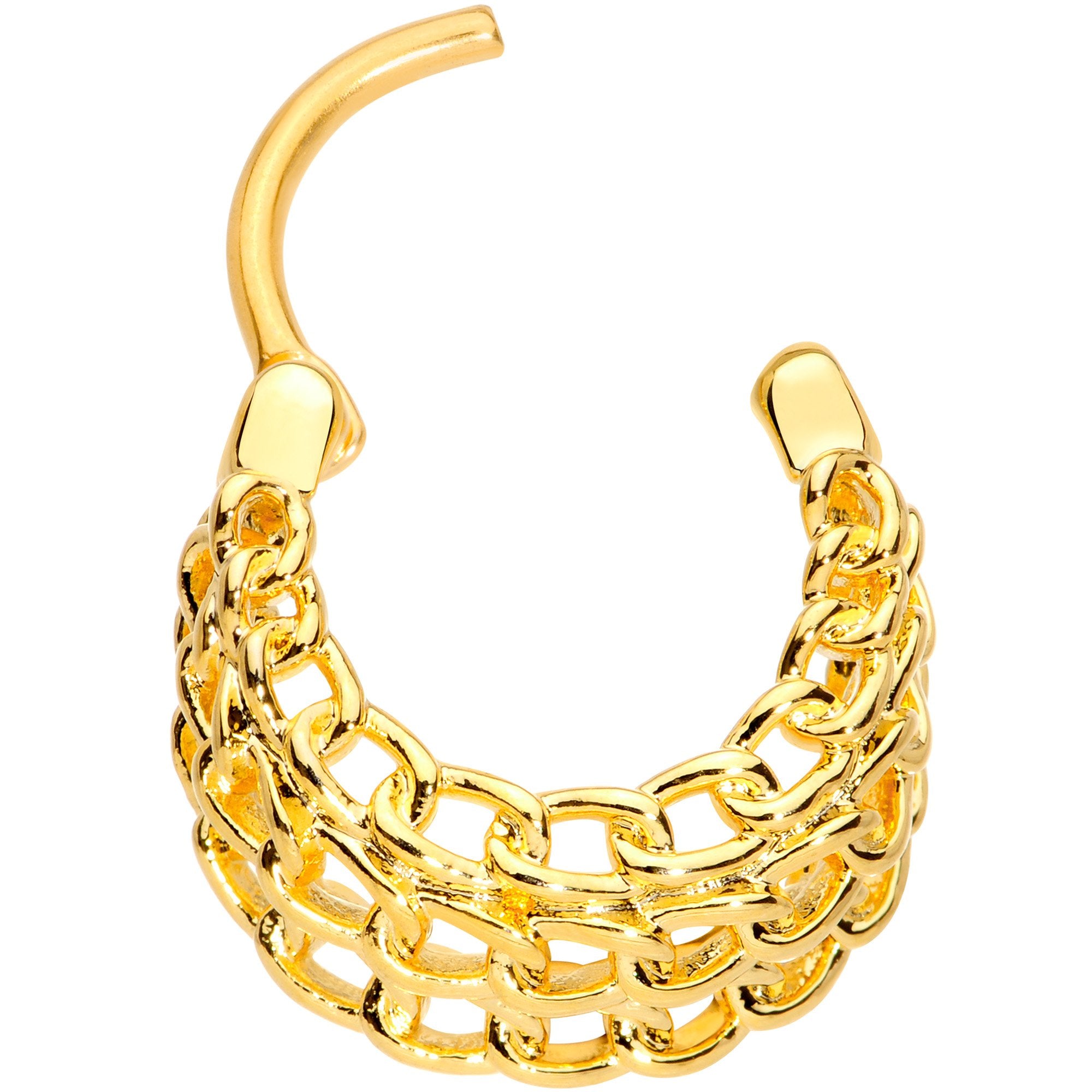 16 Gauge 3/8 Gold Tone Triple Chain Hinged Septum Ring