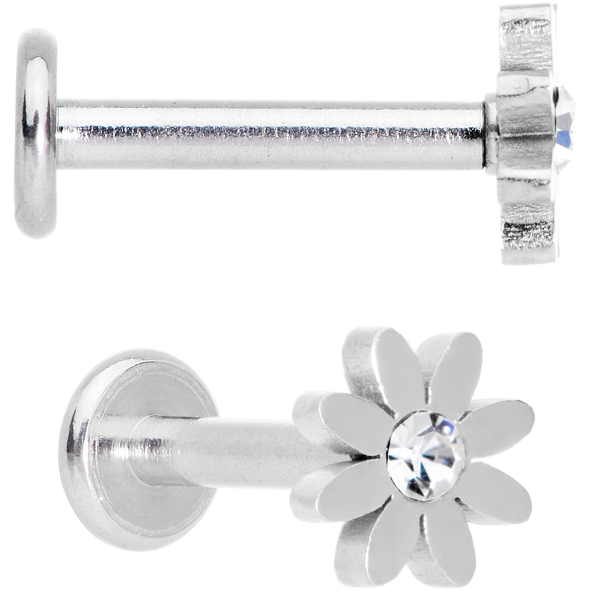 Clear Gem Multicolor Internally Threaded Flower Labret Set of 4