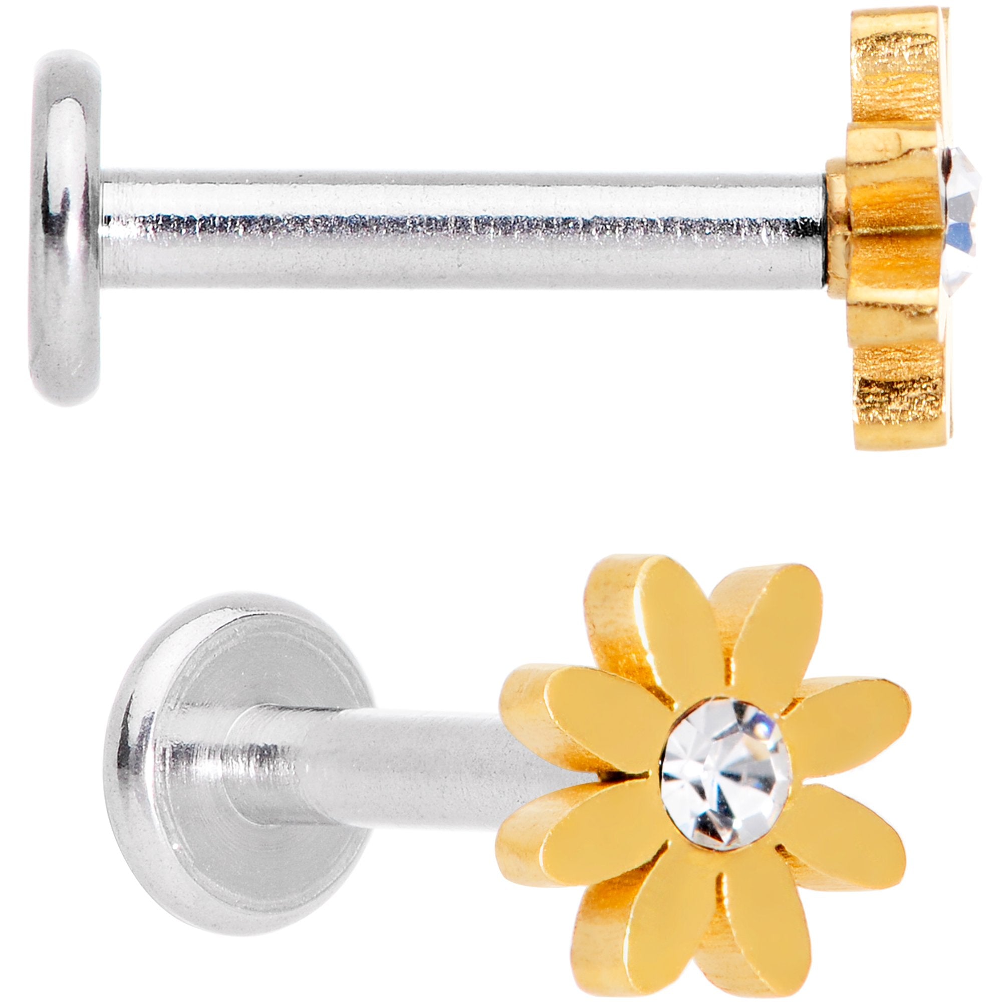 Clear Gem Multicolor Internally Threaded Flower Labret Set of 4