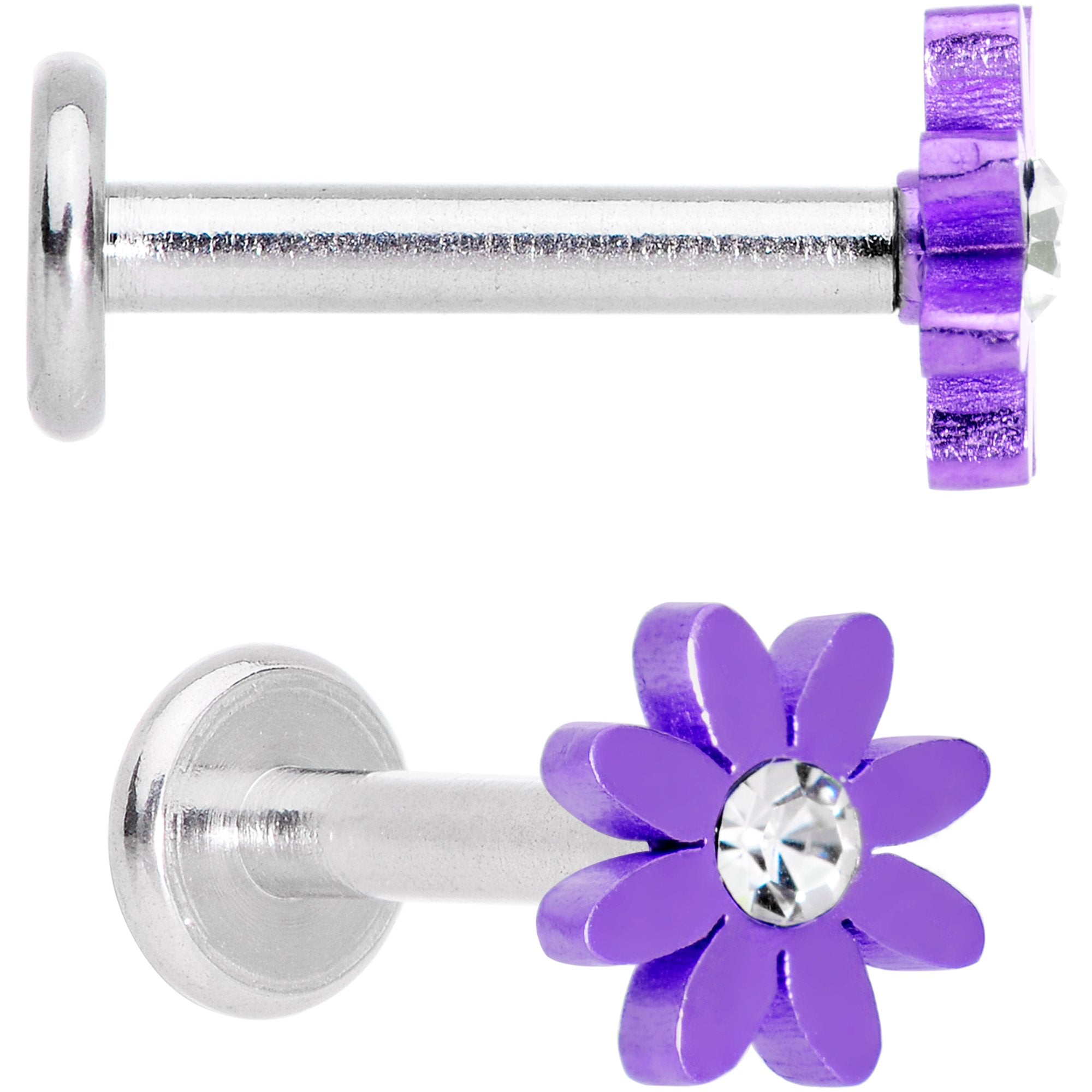 Clear Gem Multicolor Internally Threaded Flower Labret Set of 4