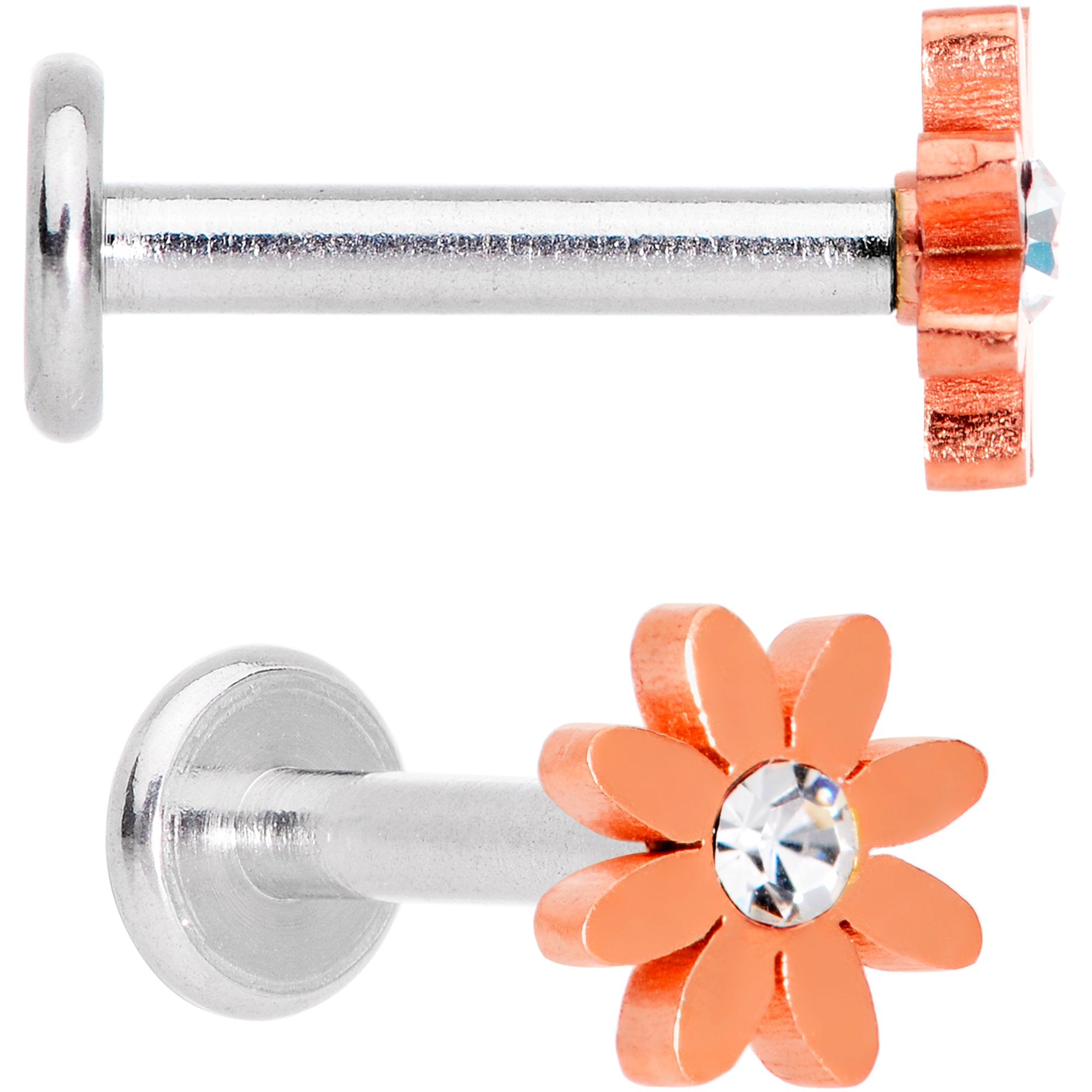 Clear Gem Multicolor Internally Threaded Flower Labret Set of 4