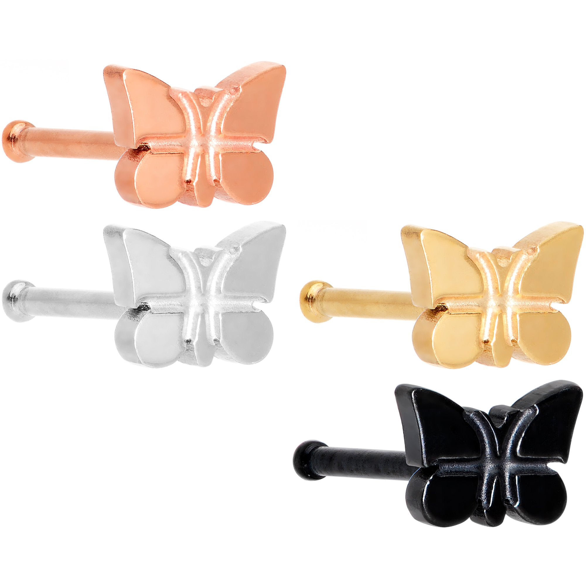 20 Gauge 1/4 Multicolor Butterfly Nose Bone Set of 4