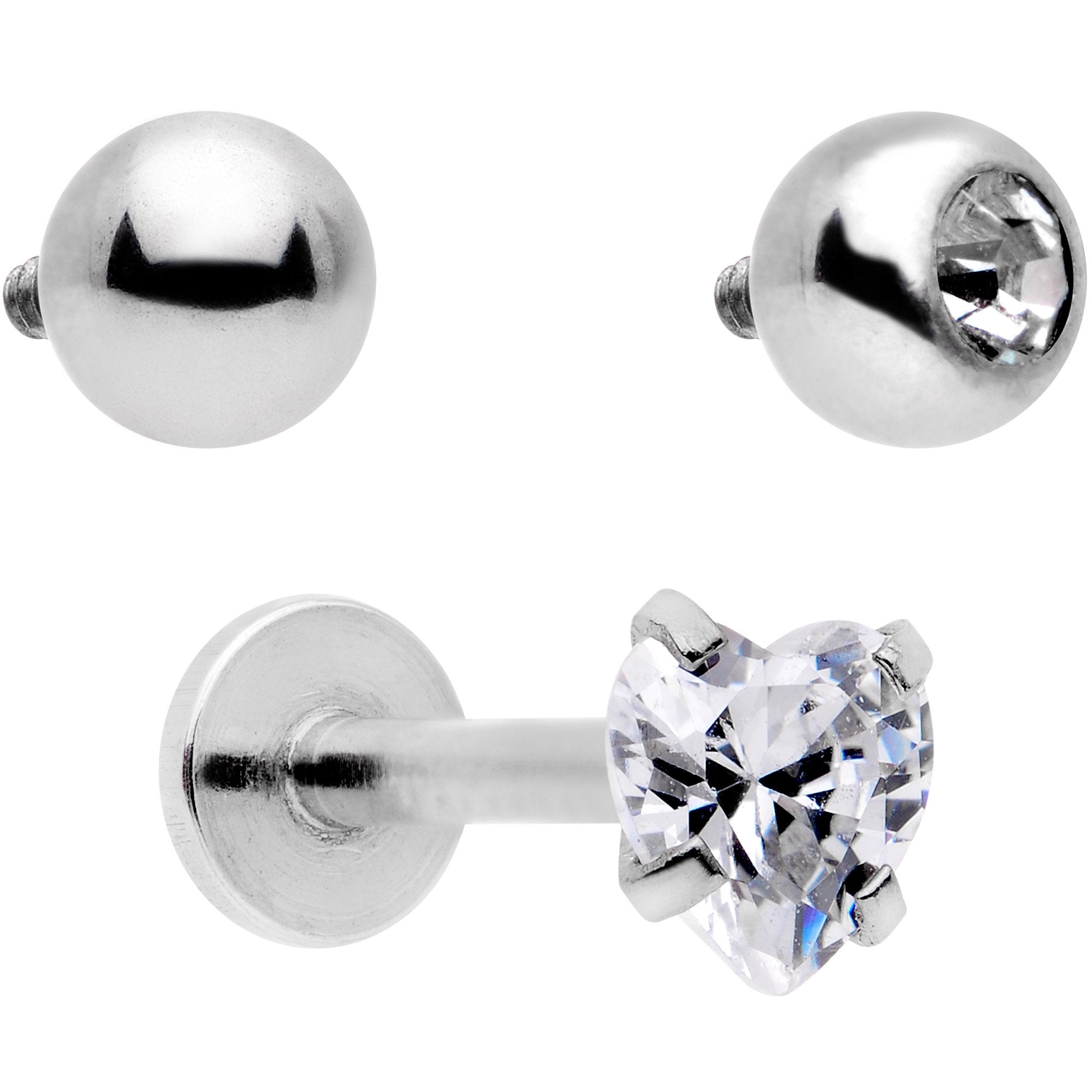 16 Gauge 5/16 Clear CZ Gem Variety Heart Labret Monroe Tragus