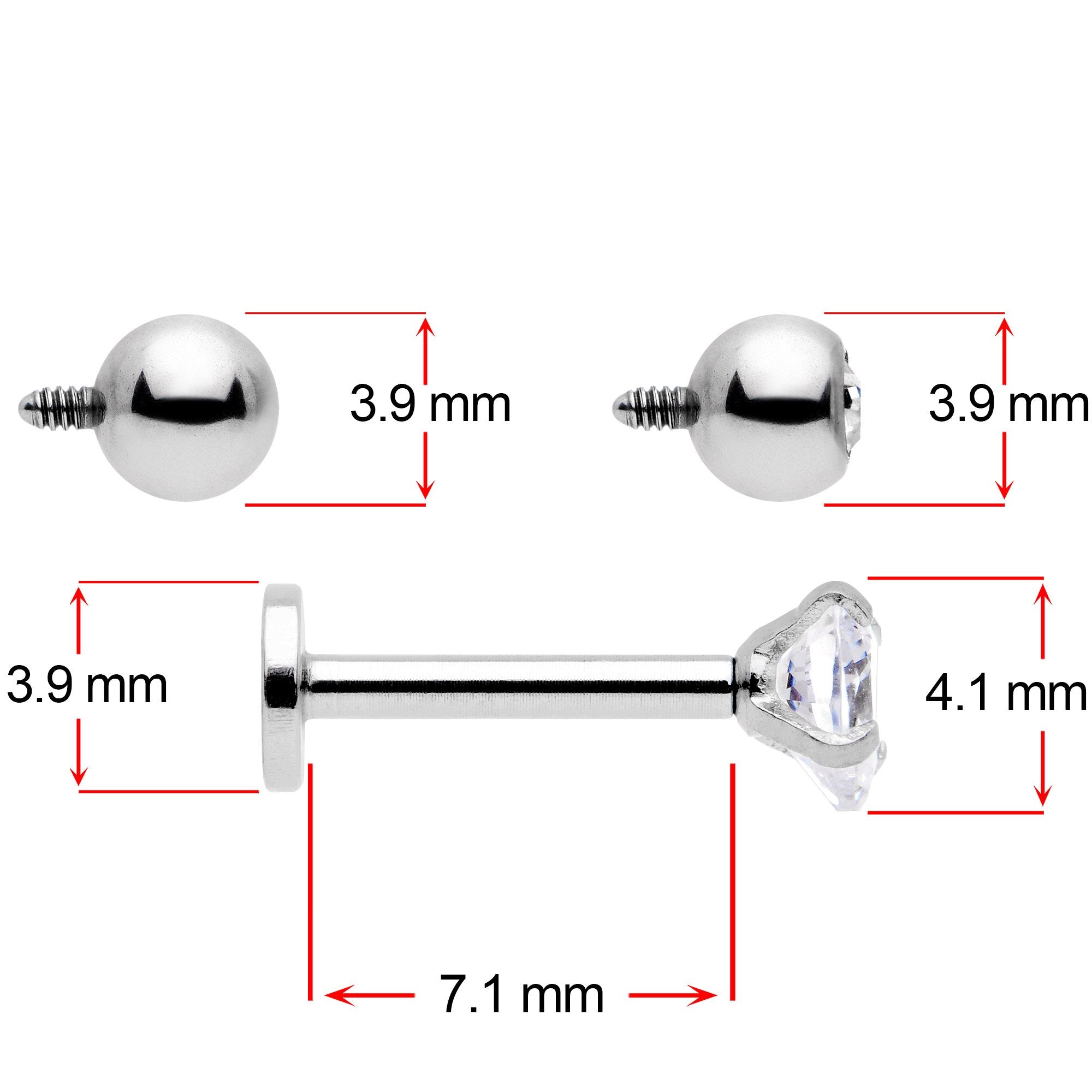 16 Gauge 5/16 Clear CZ Gem Variety Heart Labret Monroe Tragus