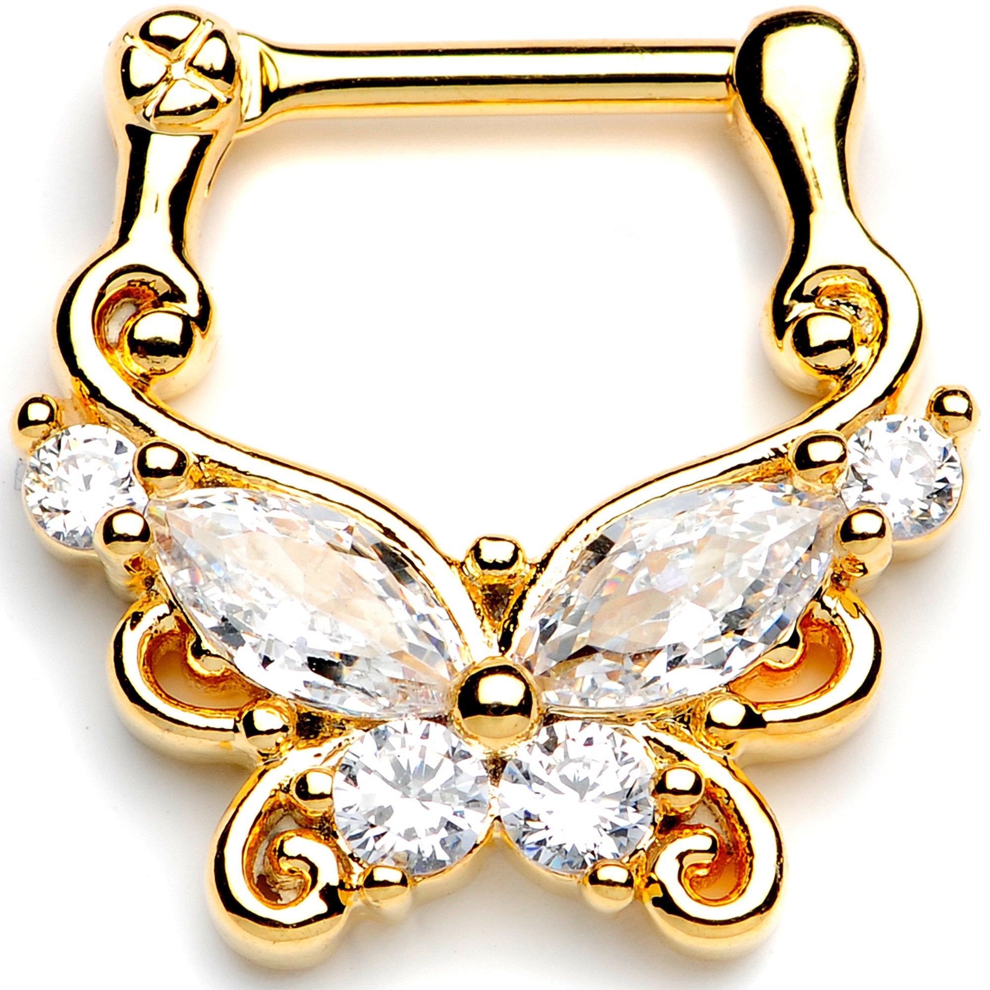 16 Gauge 5/16 Clear CZ Gem Gold Tone Butterfly Cartilage Clicker