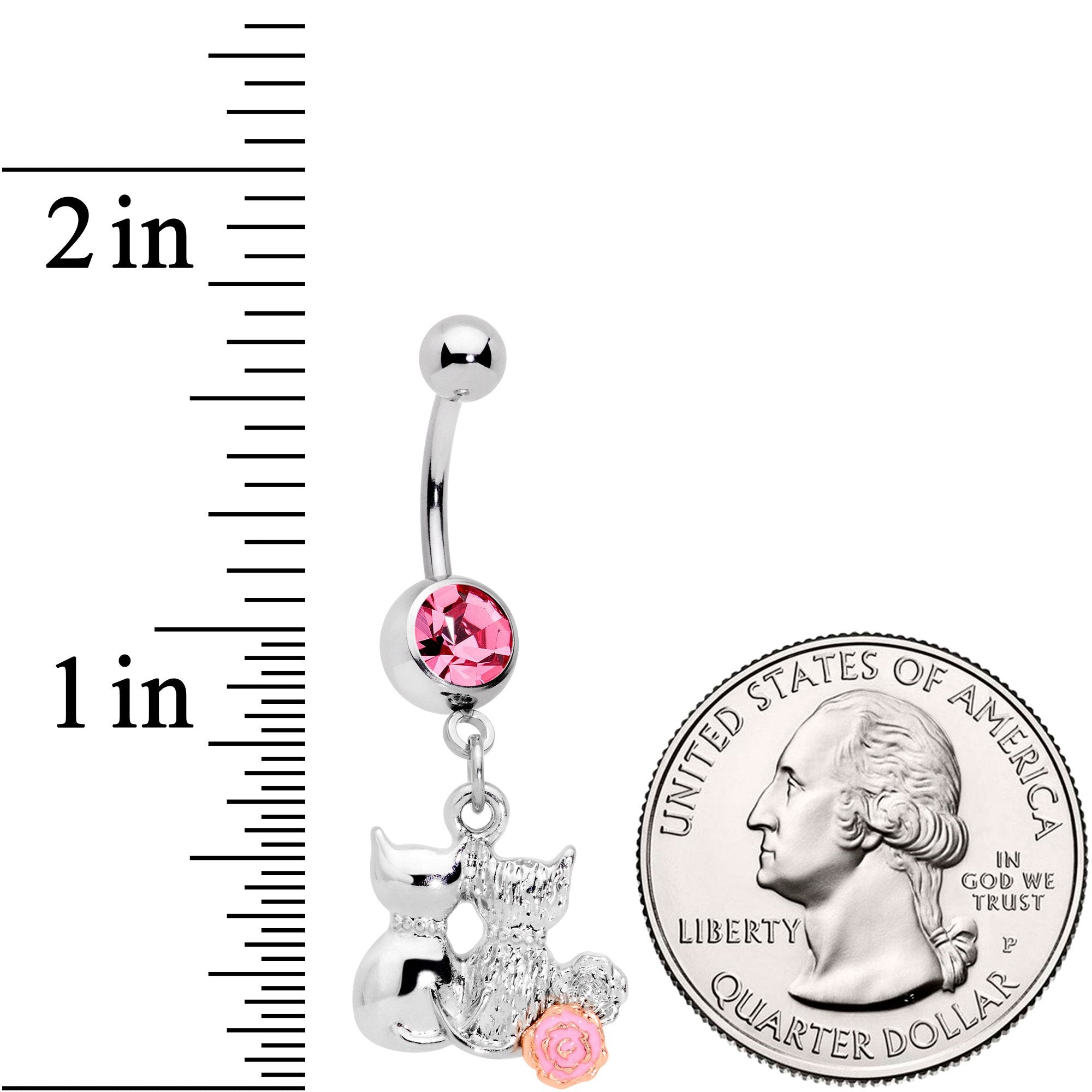 Pink Gem Color Yarn Cuddling Kittens Dangle Belly Ring