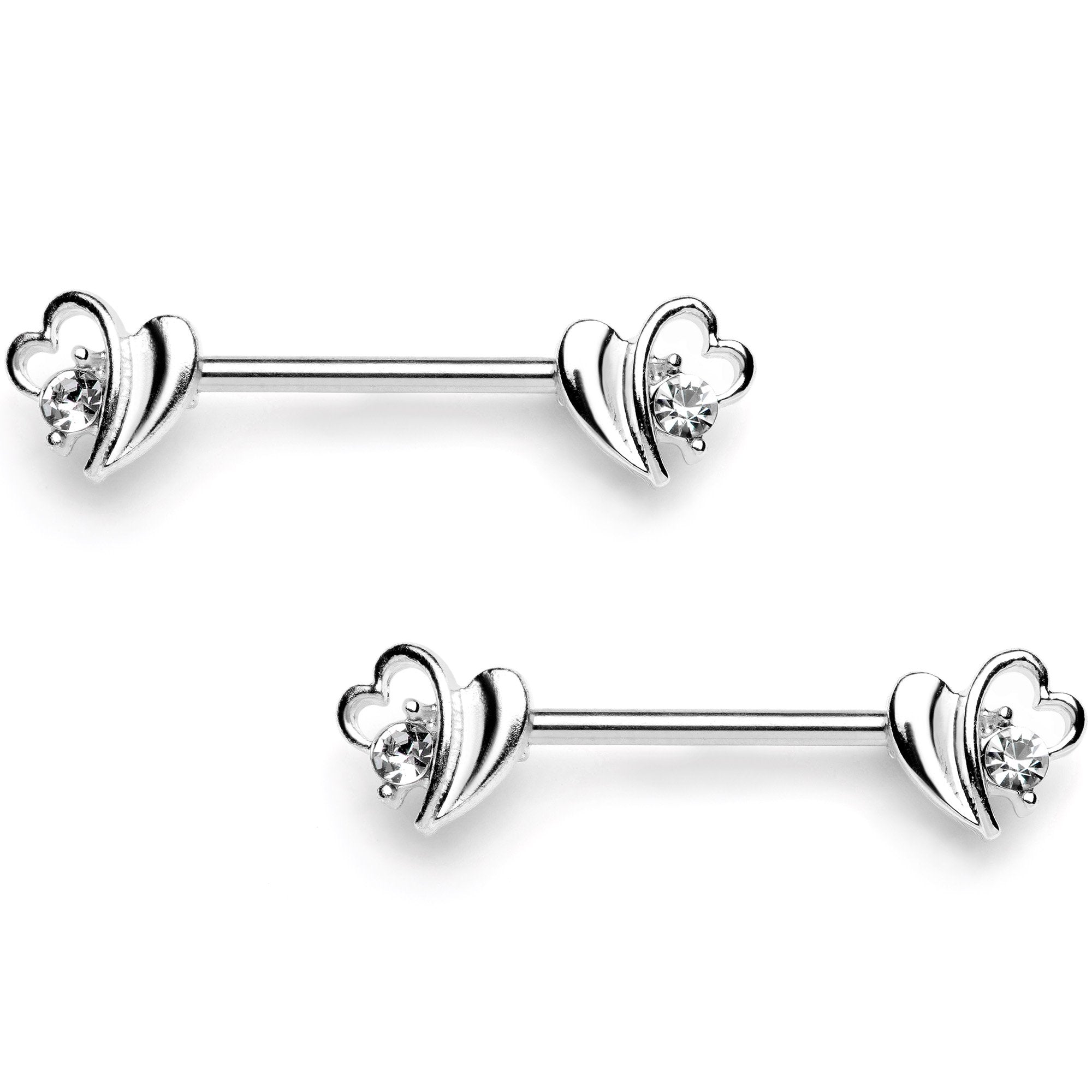 14 Gauge 9/16 Clear Gem Love Wave Barbell Nipple Ring Set