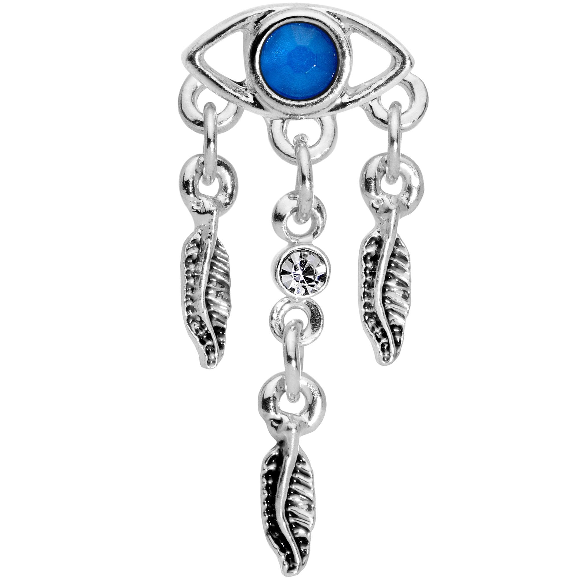 16 Gauge 1/4 Blue Gem Eye Feather Dangle Cartilage Tragus Earring