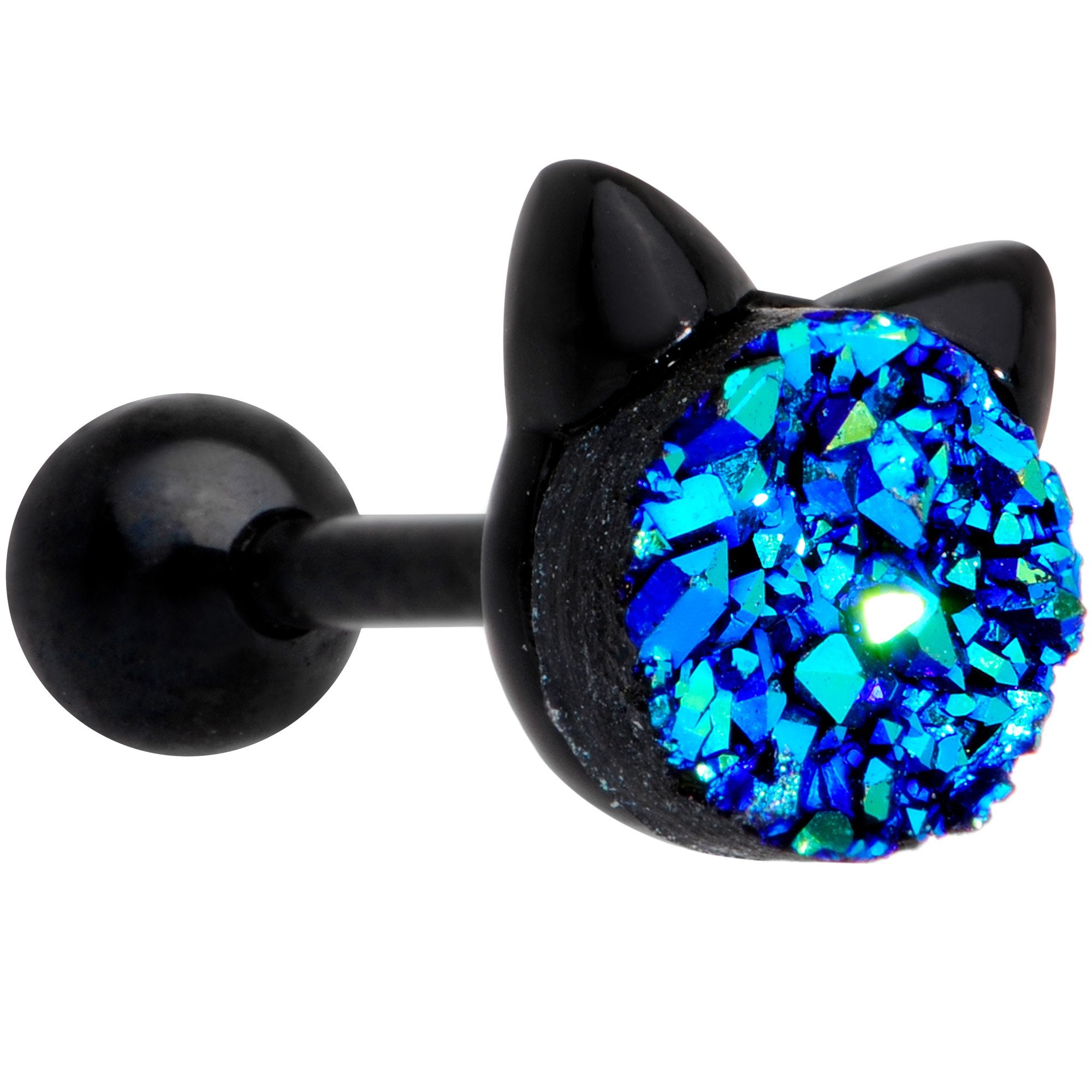 16 Gauge 1/4 Blue Faux Druzy Itty Bitty Kitty Cat Cartilage Tragus Earring