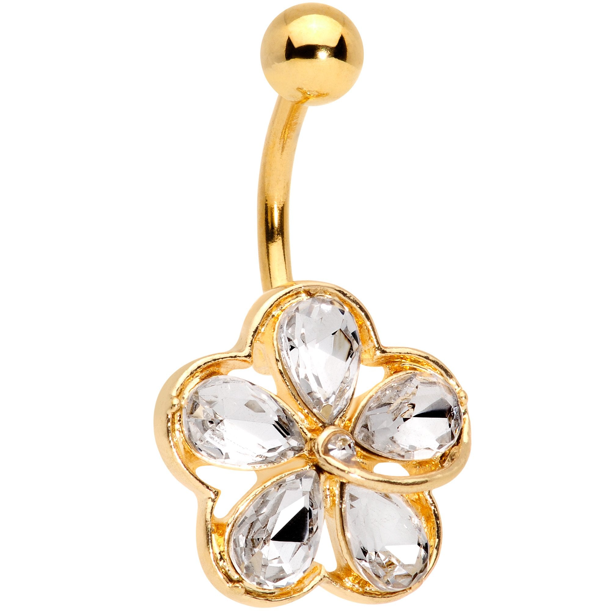 Clear Gem Gold Tone Brilliant and Bold Flower Belly Ring